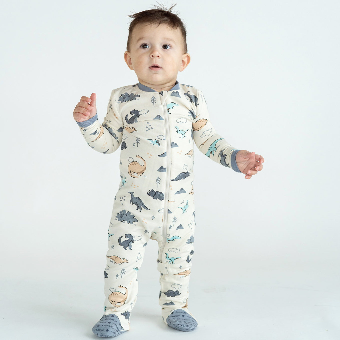 Bamboo Fleece Footie w/2 Way zipper (Dino Delight Print)