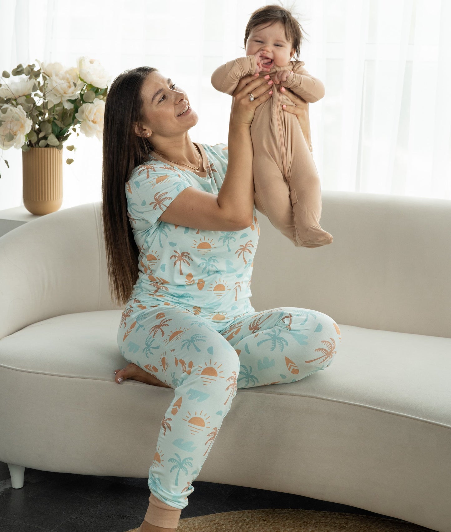 women bamboo pajama set sunny shores print