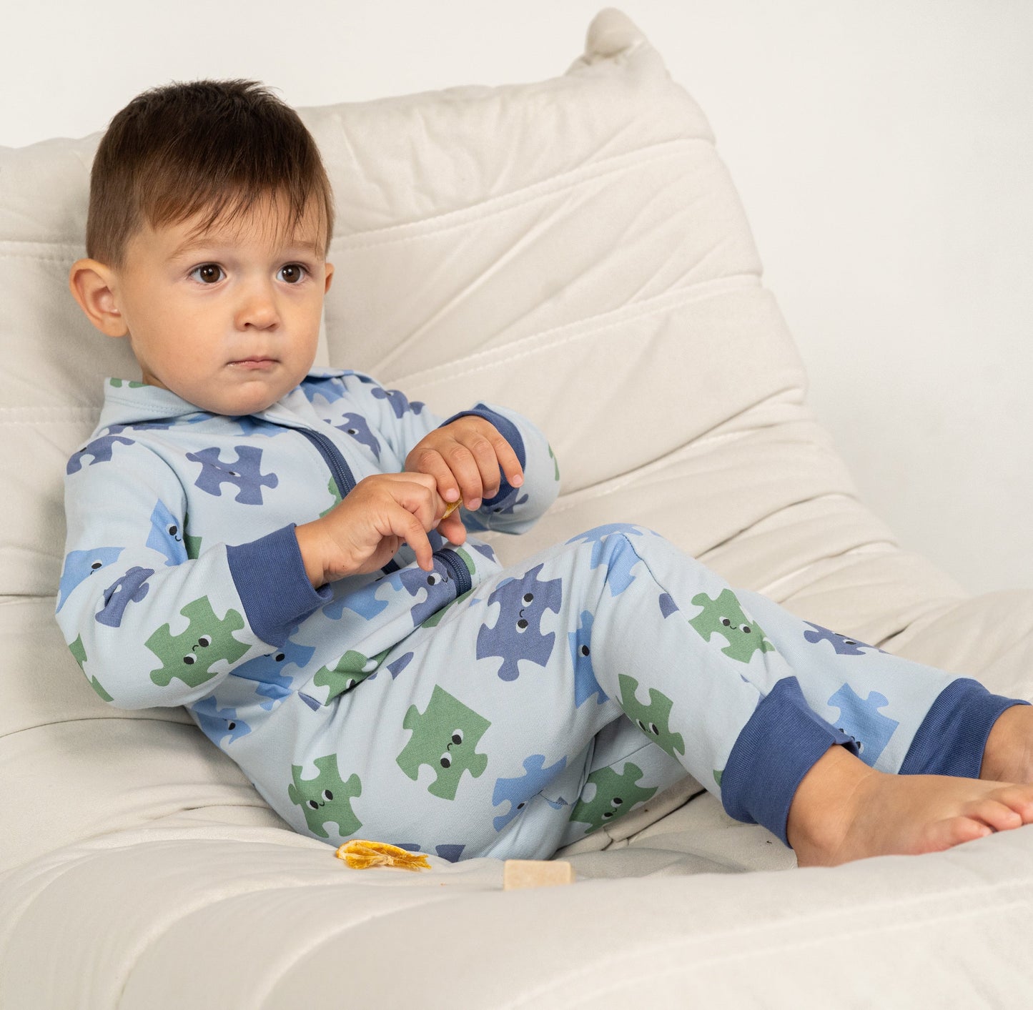 bamboo fleece hooded romper puzzle plas print