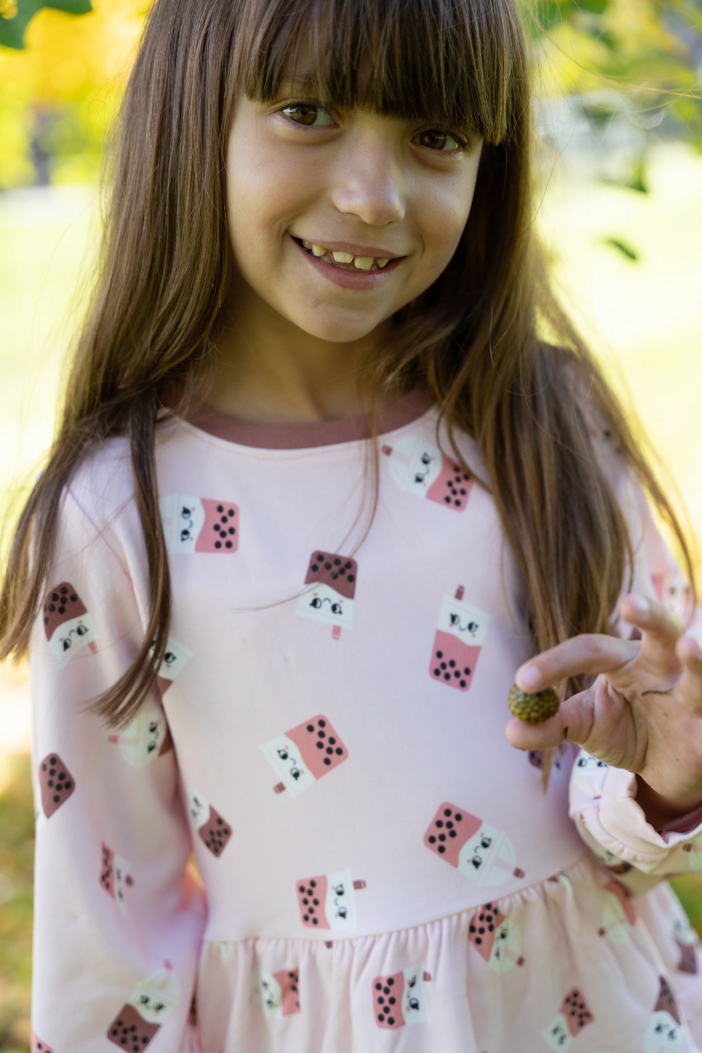Bamboo Fleece Tiered Dress (Bubble Tea Time Print)