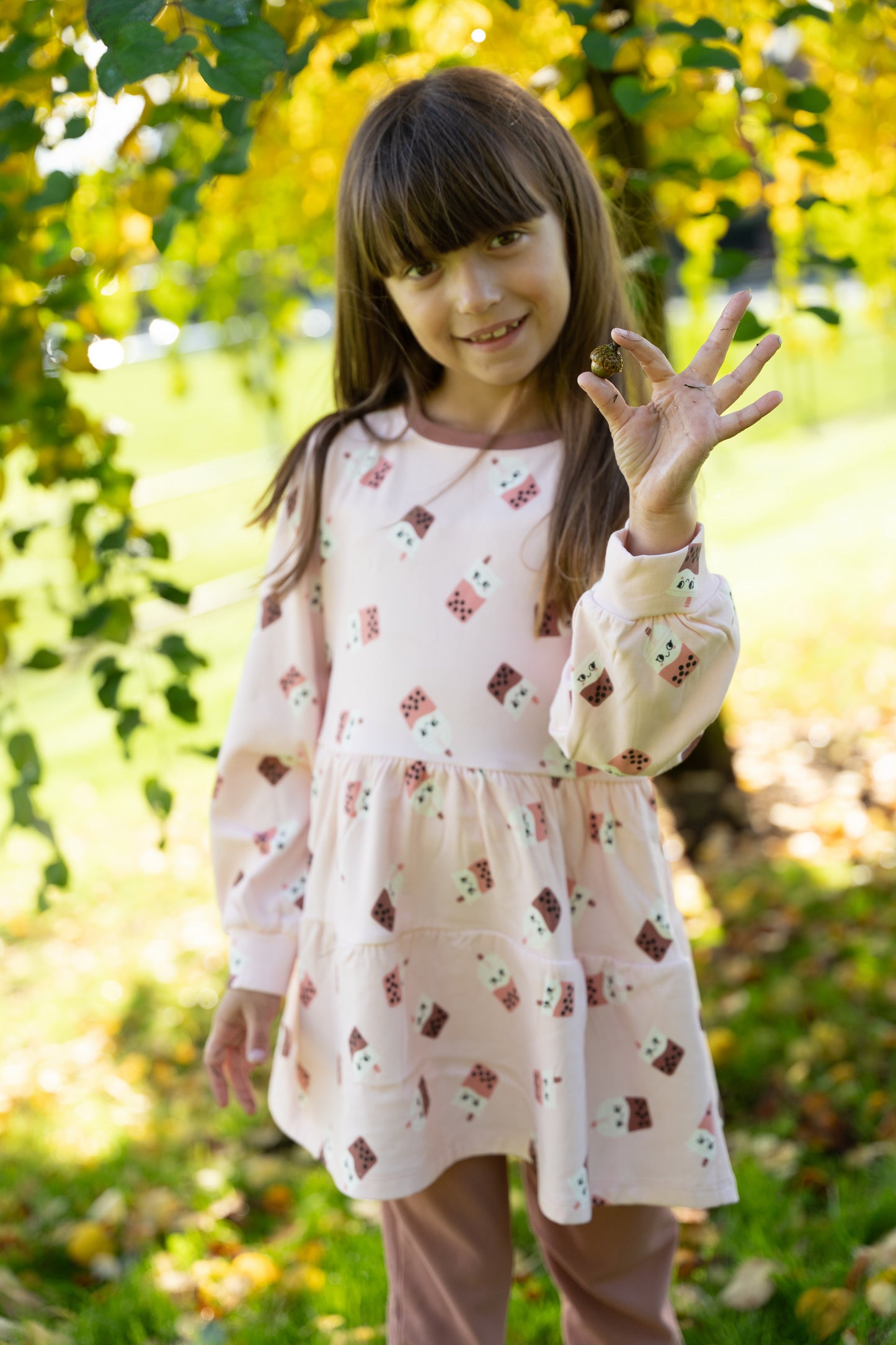 Bamboo Fleece Tiered Dress (Bubble Tea Time Print)