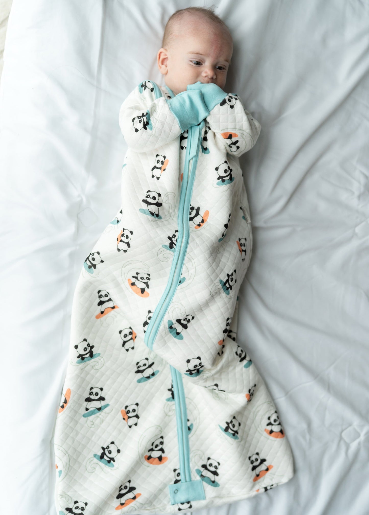 bamboo sleep sack with detachable sleeves surfs up panda print