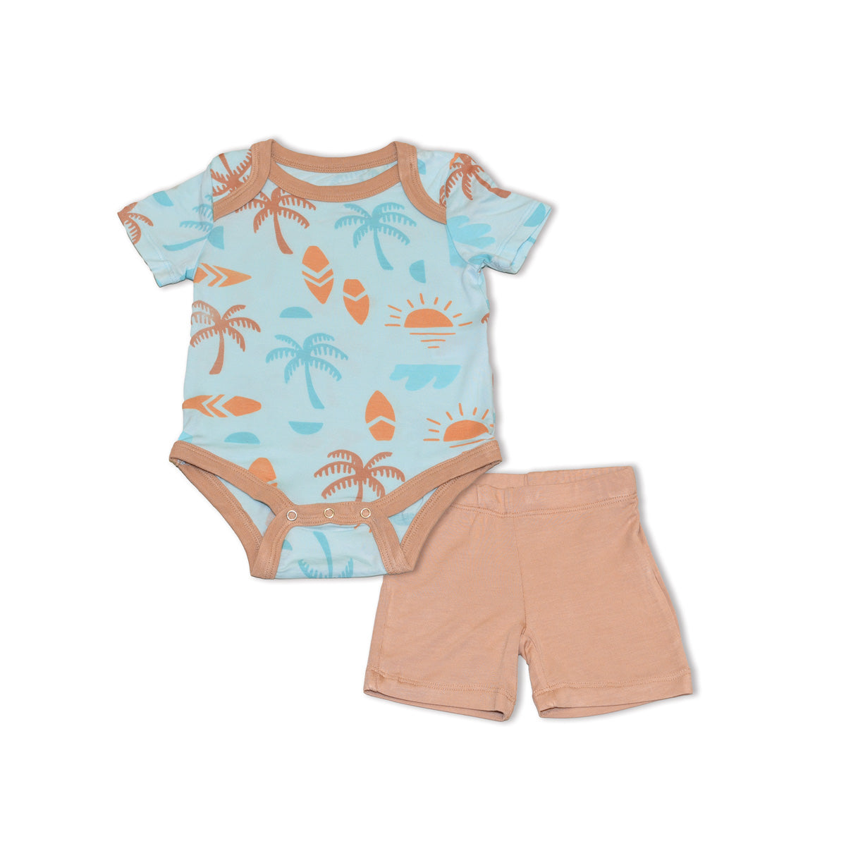 bamboo short sleeve onesie & short set ocean sunny shores print