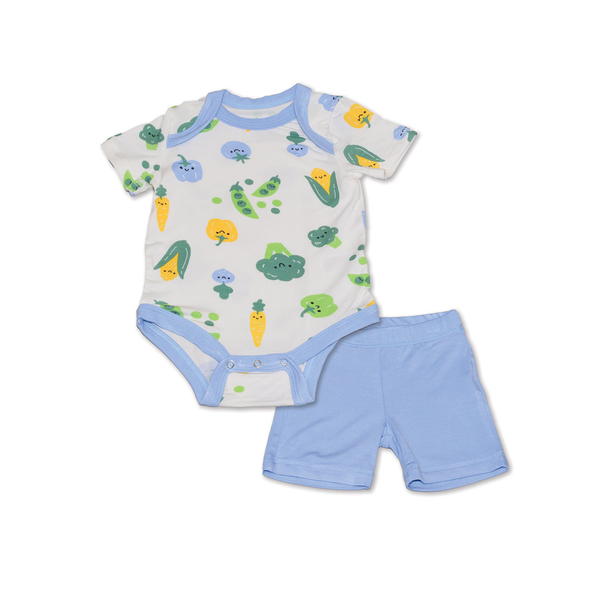 bamboo short sleeve onesie & short set farmers market print