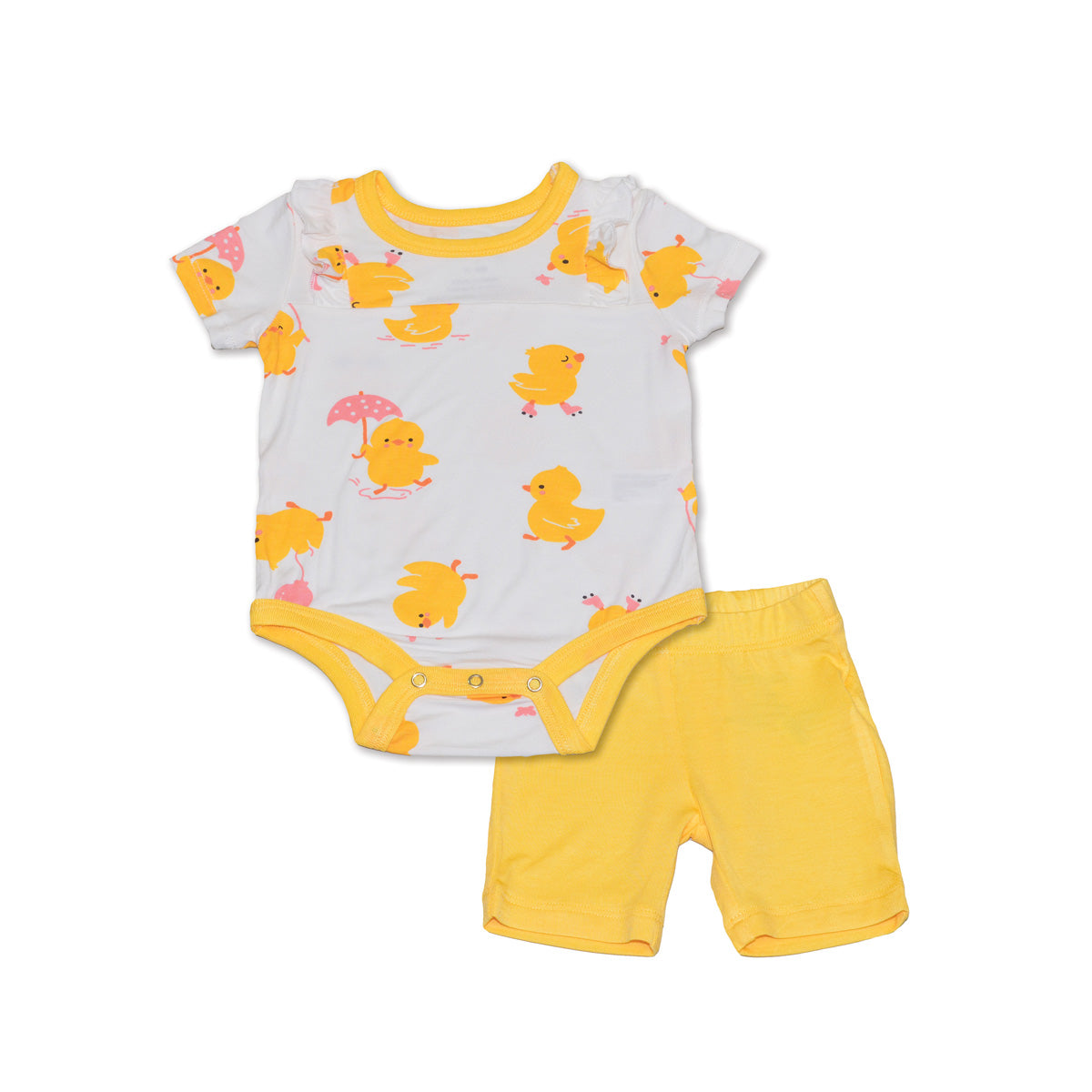 bamboo ruffle short sleeve onesie & knee length legging set little chick print