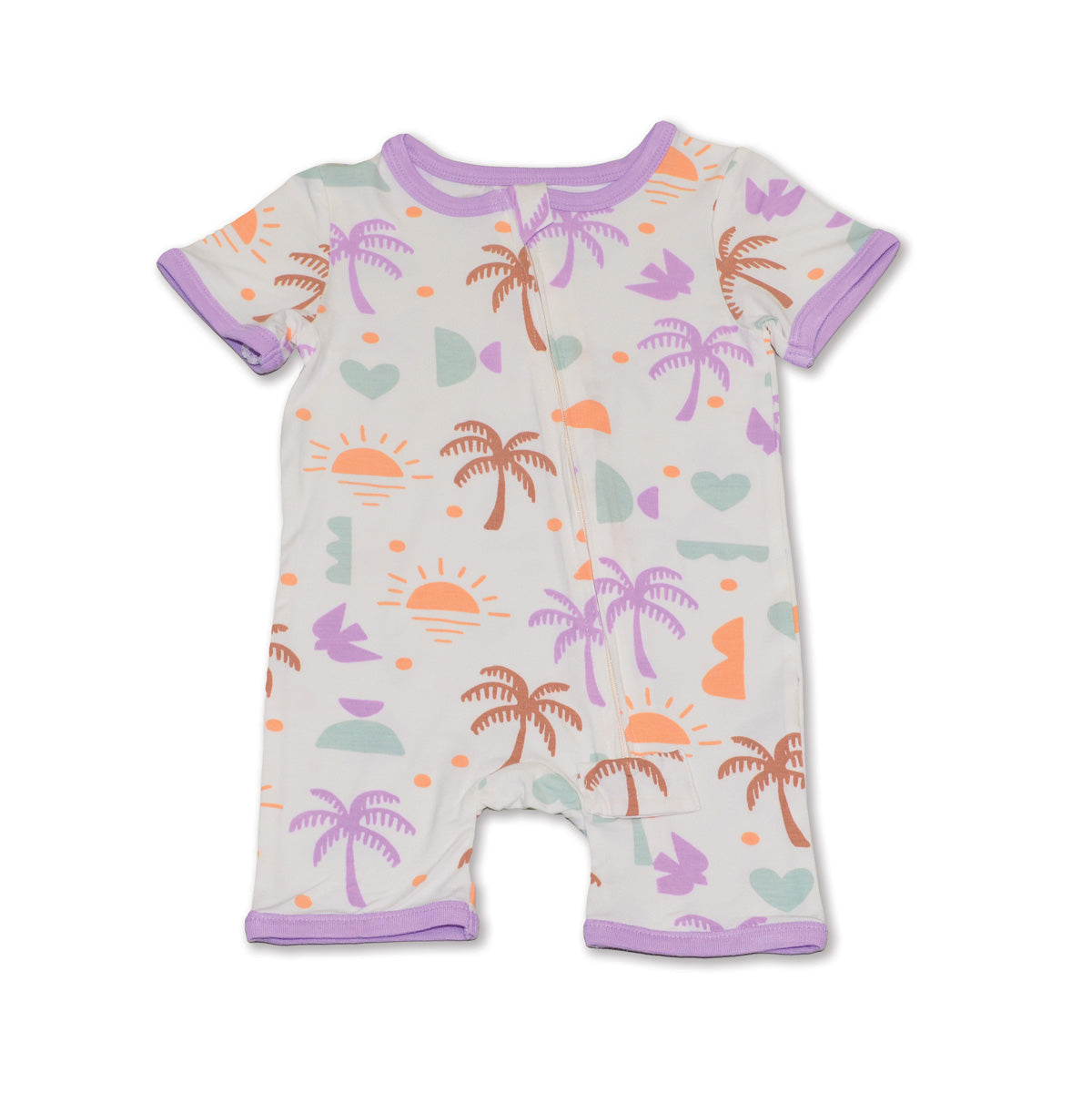 bamboo short sleeve zippy romper boho surf print