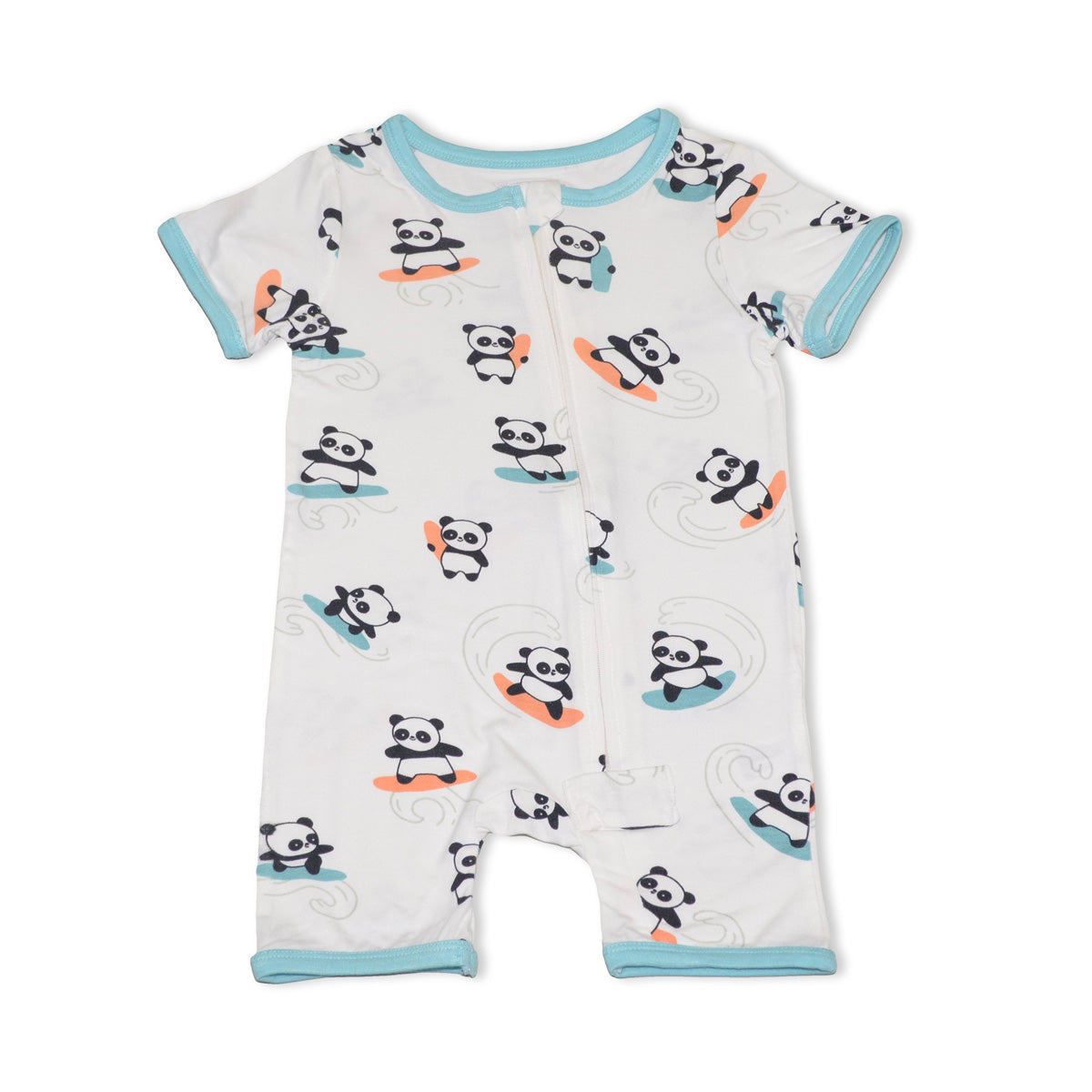 bamboo zippy romper surfs up panda print