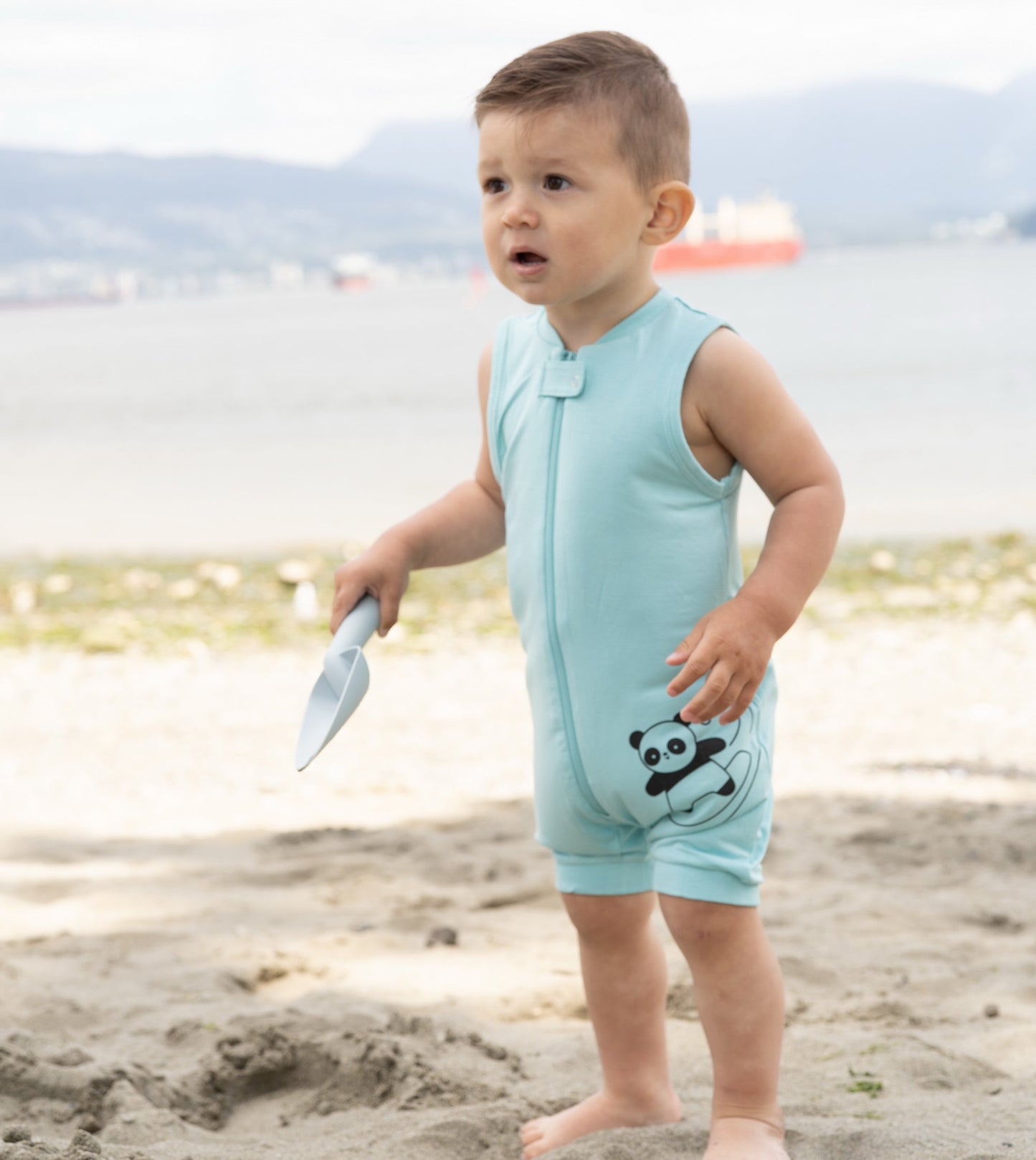 bamboo sleeveless romper aqua