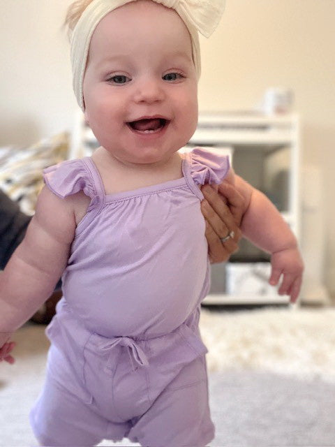 Bamboo Sleeveless Ruffle Romper (Lavender Bloom)