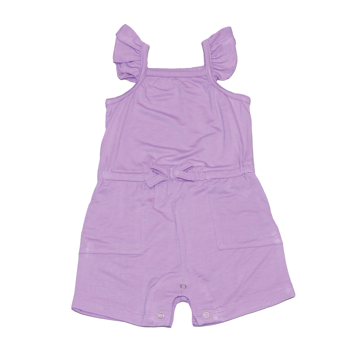 bamboo sleeveless ruffle romper lavender bloom