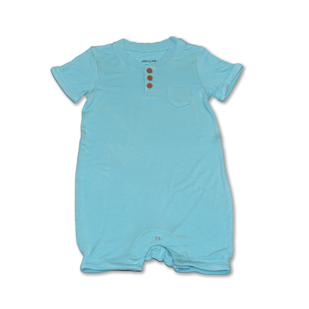 bamboo short sleeve romper with buttons aqua