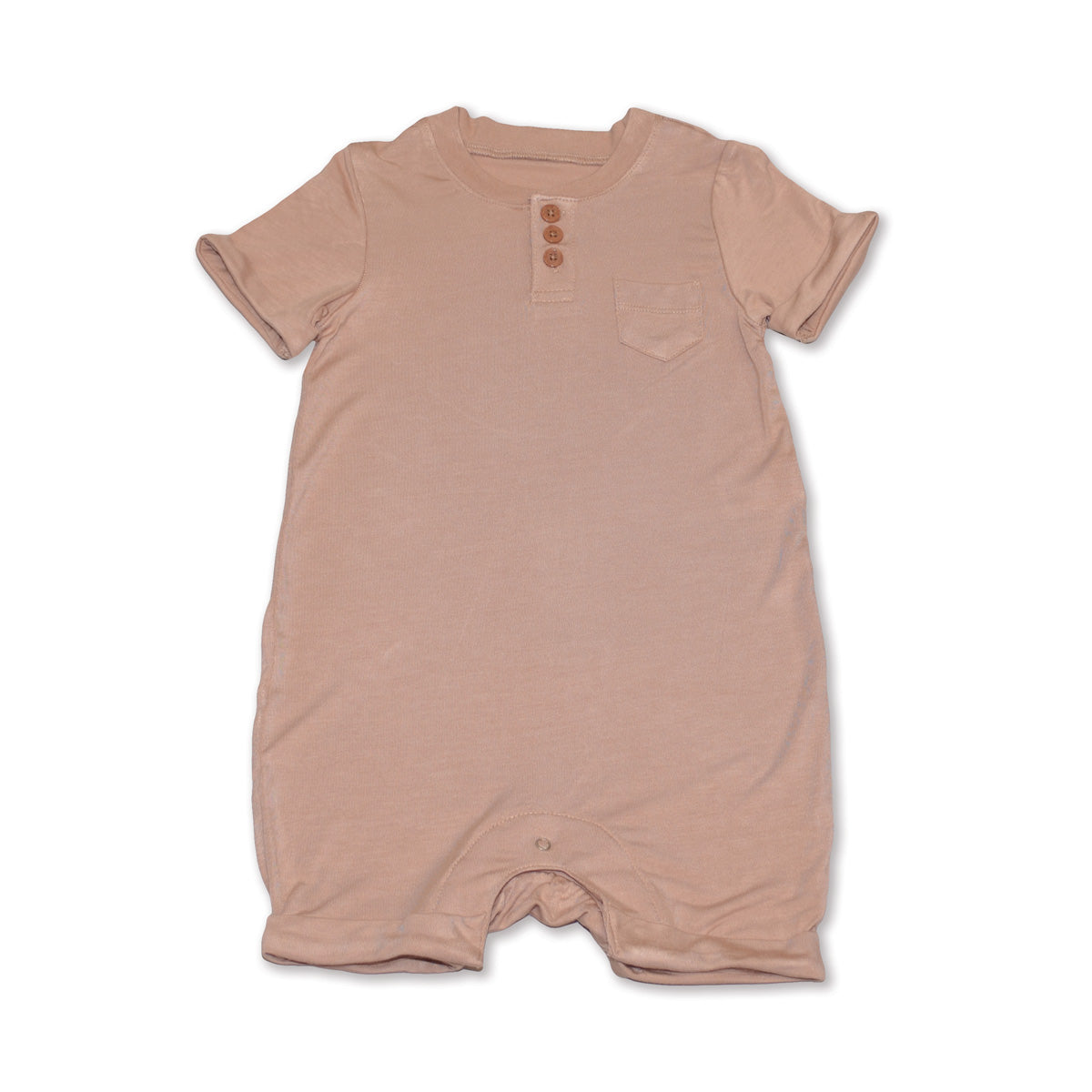 bamboo short sleeve romper with buttons maple sugar