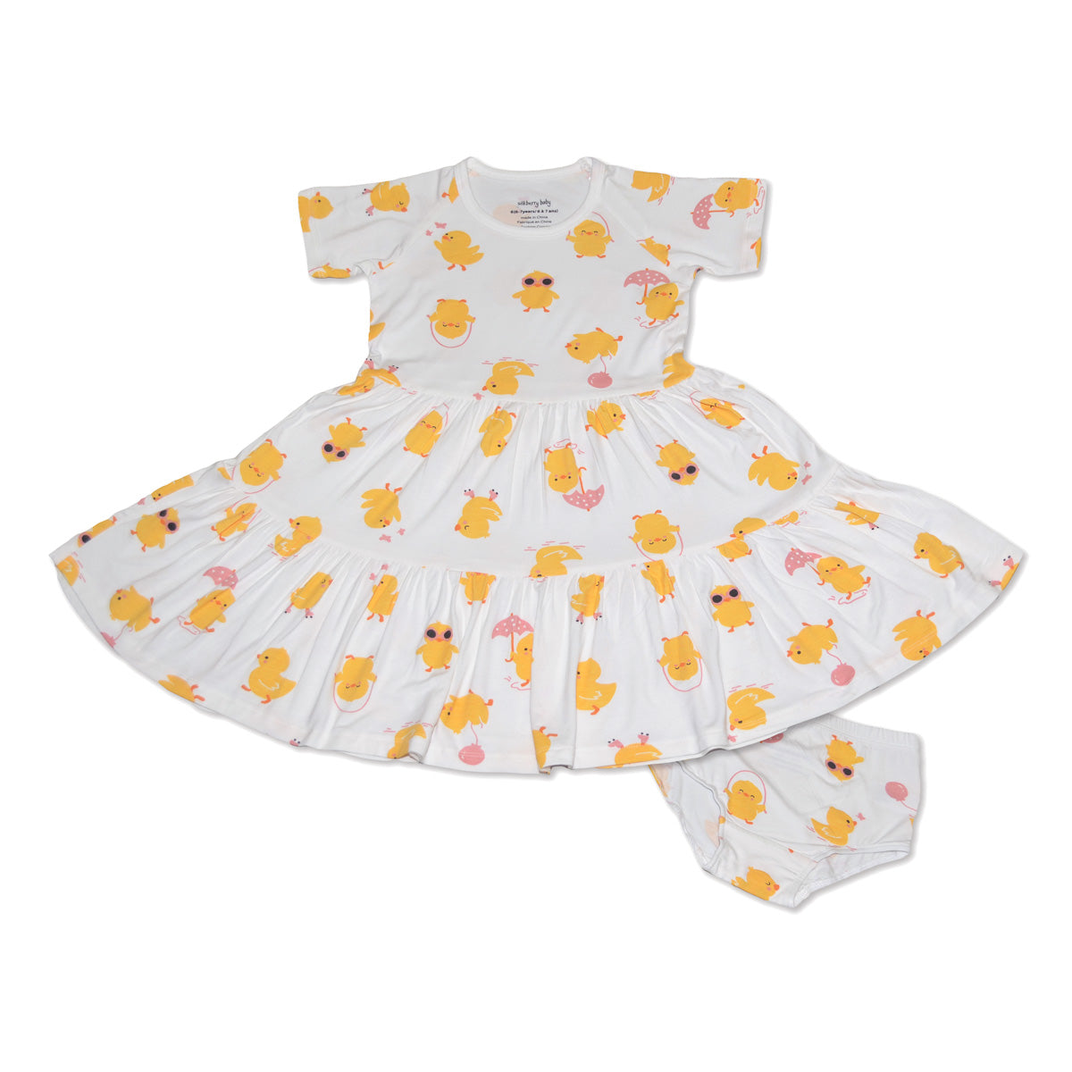 bamboo tiered jersey dress little chick print