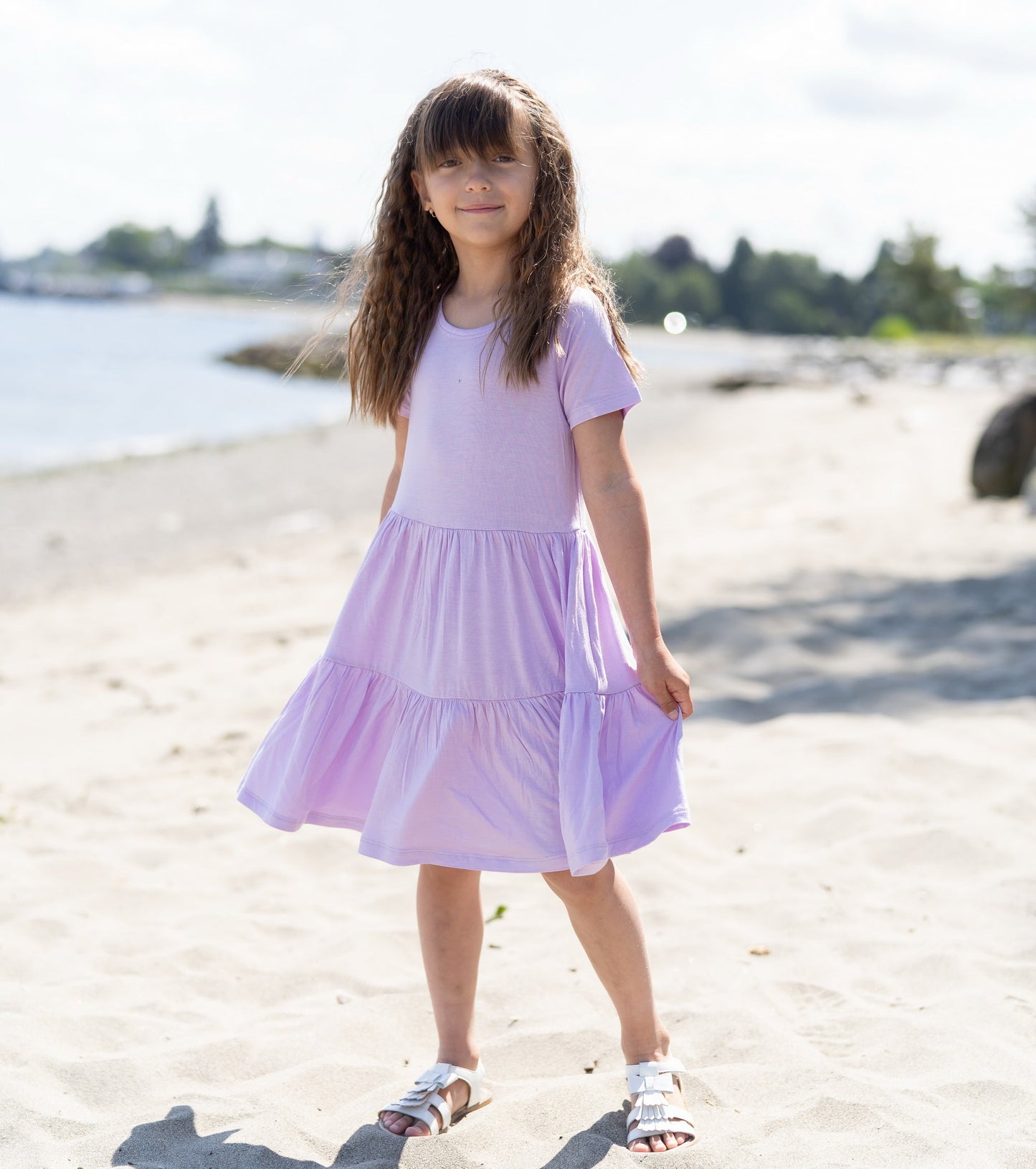 bamboo tiered jersey dress lavender bloom