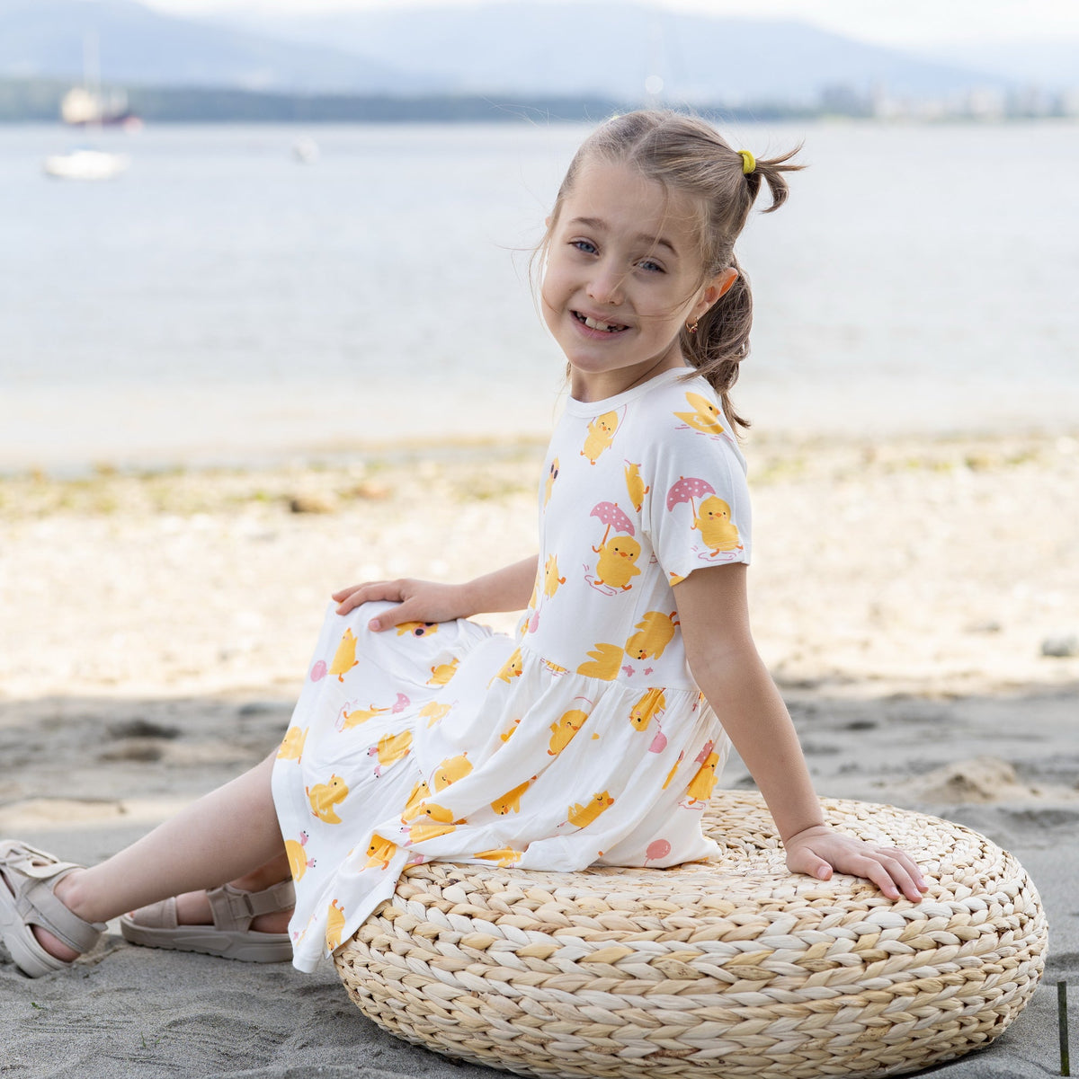bamboo tiered jersey dress little chick print