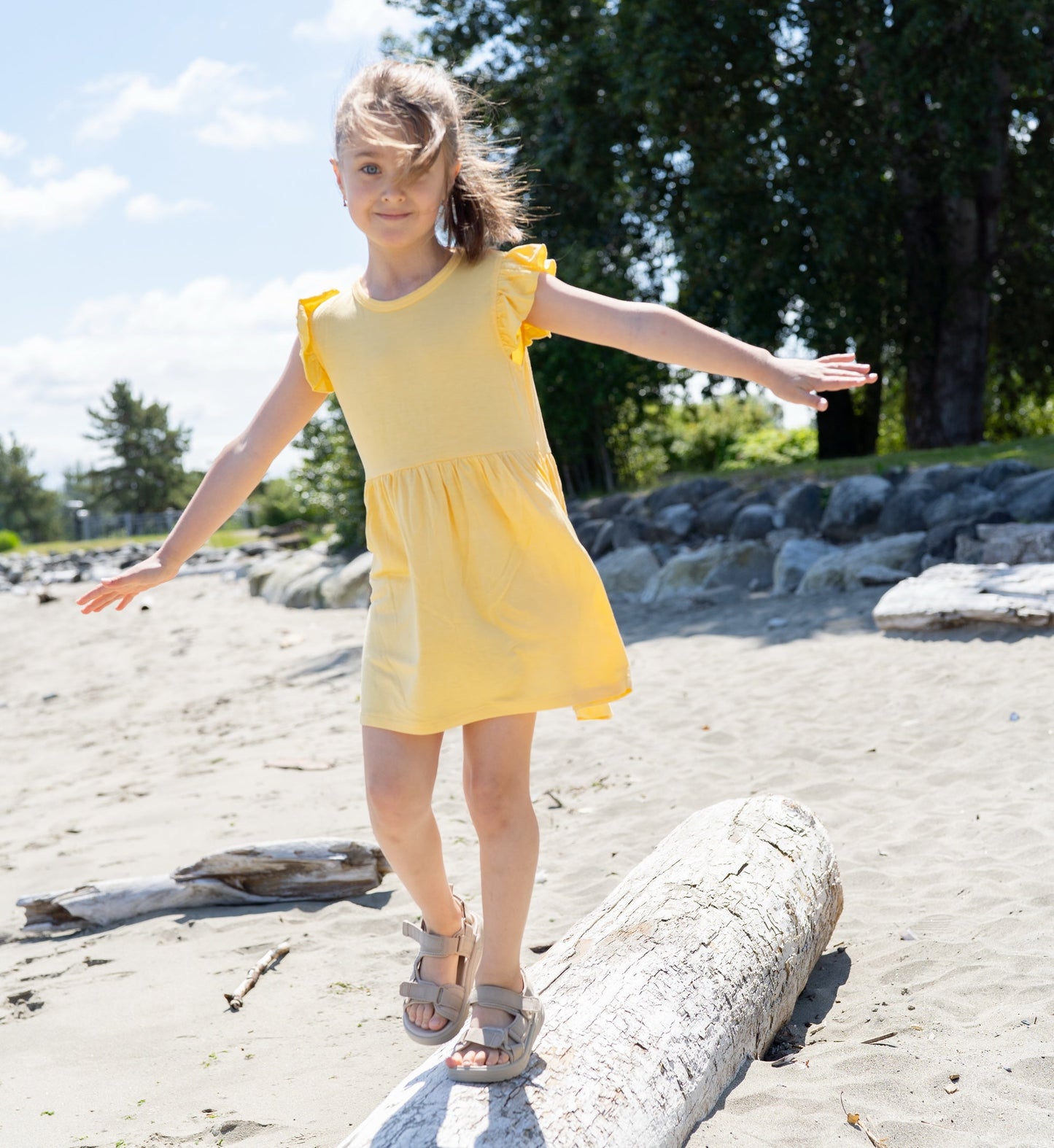 bamboo flutter sleeve dress banana cream