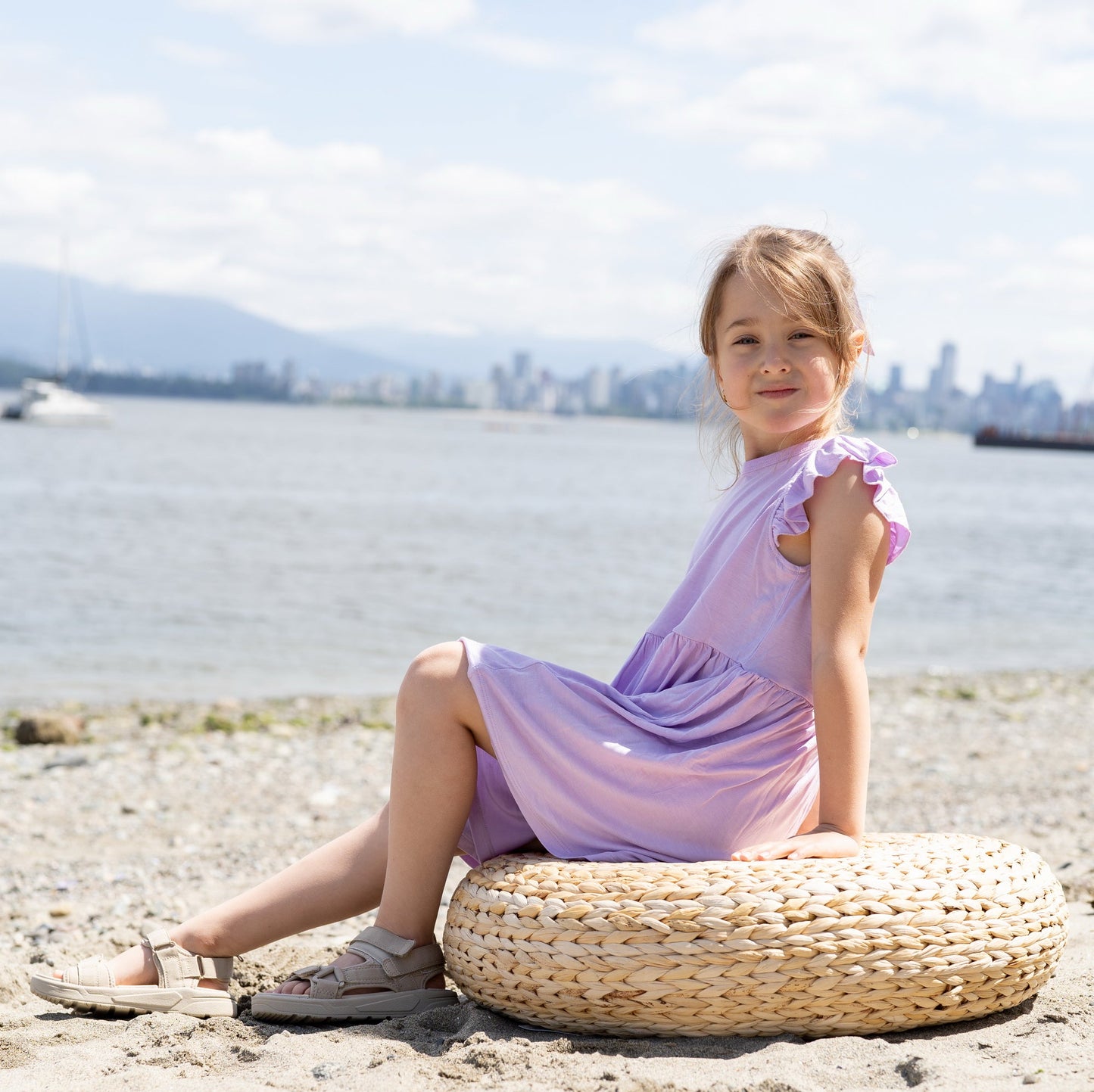 bamboo flutter sleeve dress lavender bloom
