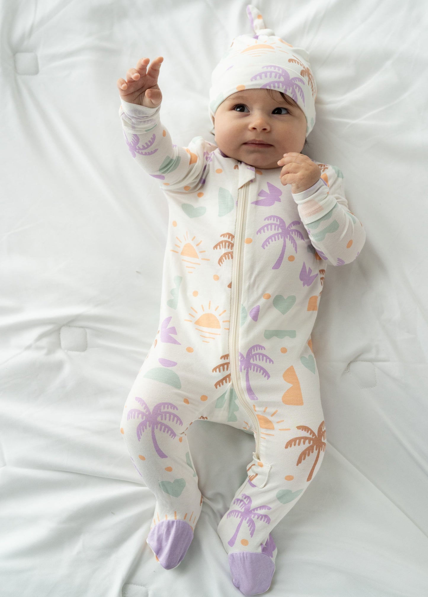 bamboo footies with two way zipper boho surf print