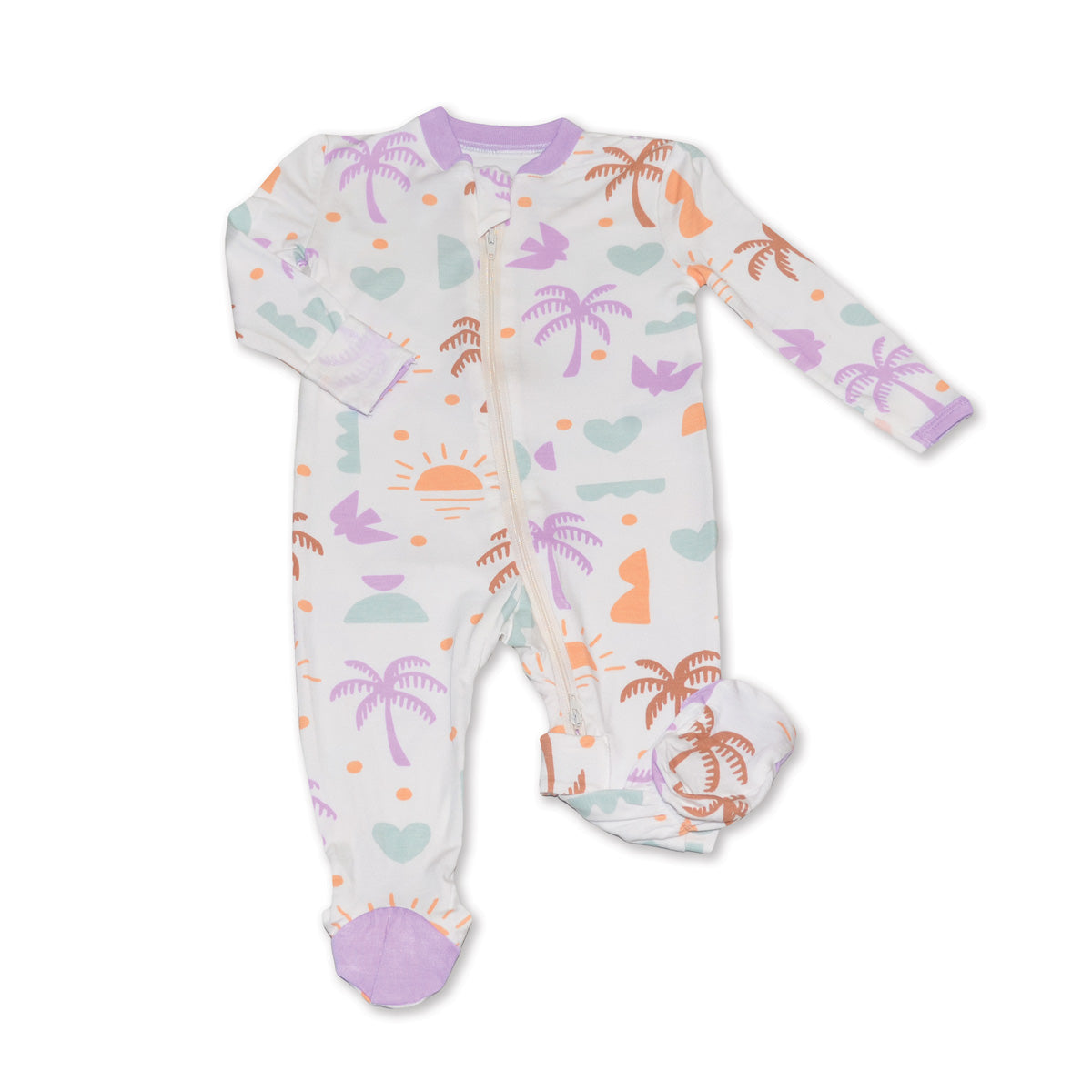 bamboo footies with two way zipper boho surf print