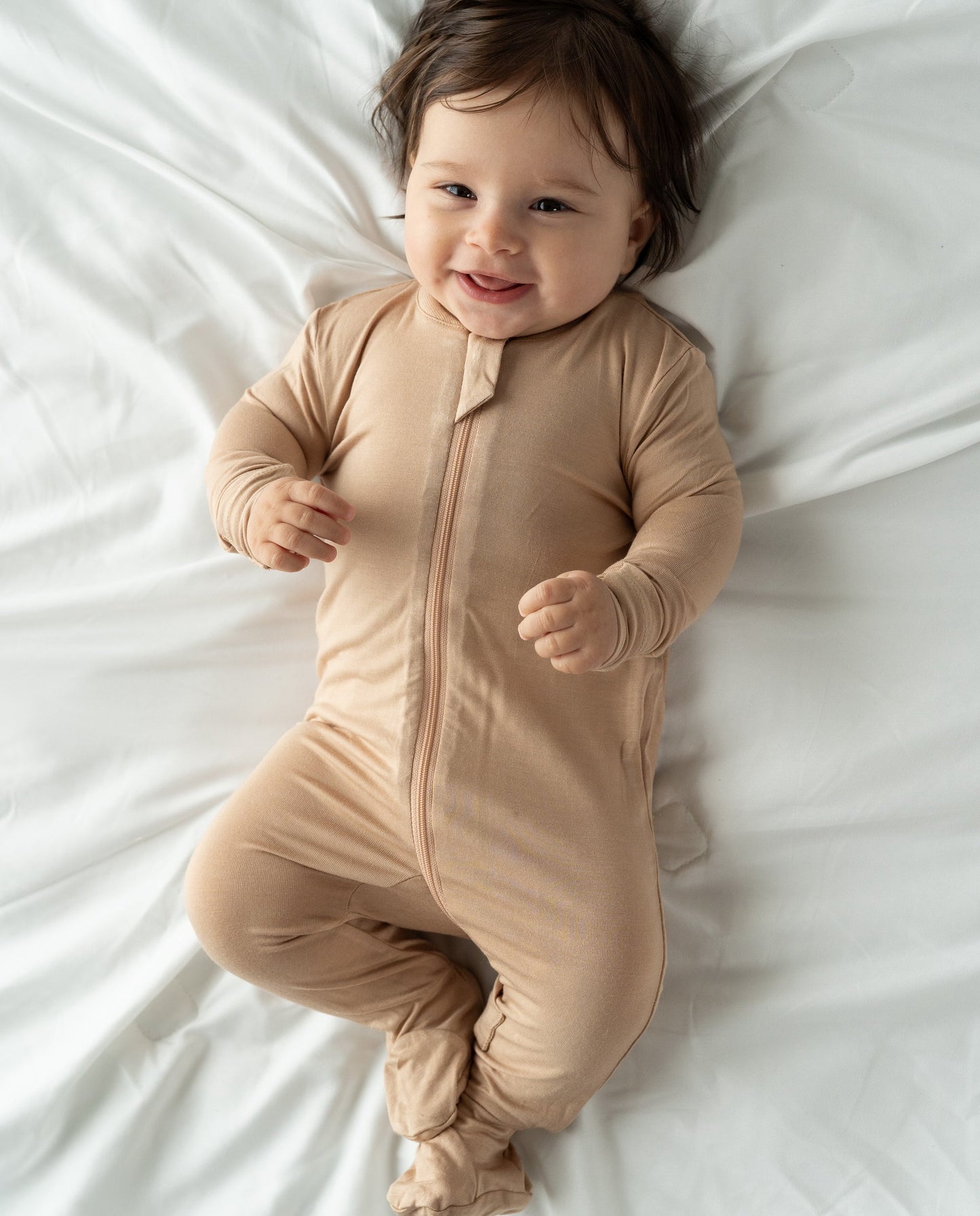 bamboo footies with two way zipper maple sugar