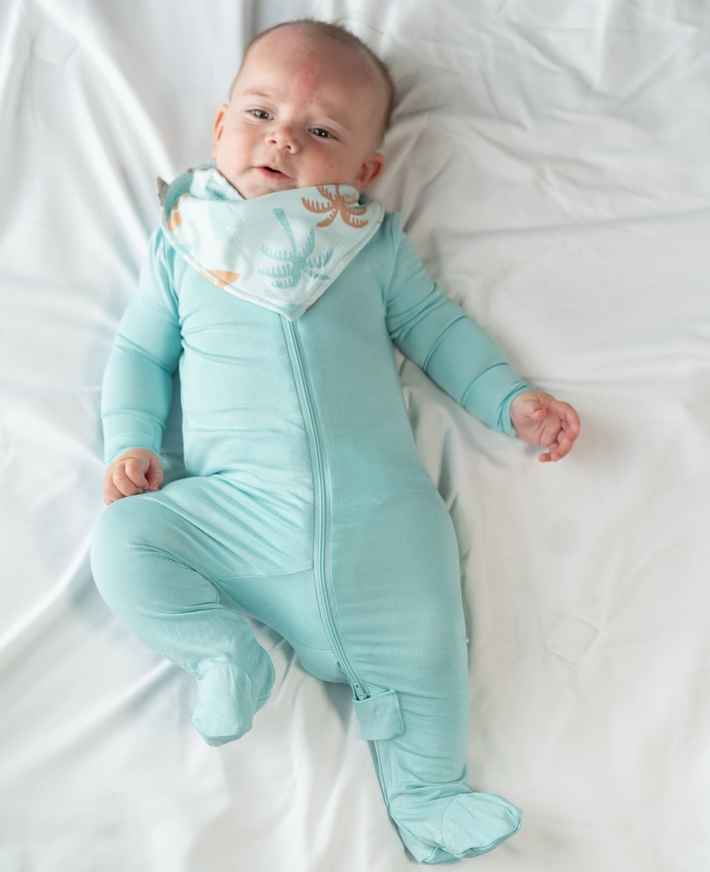 bamboo footies with two way zipper aqua