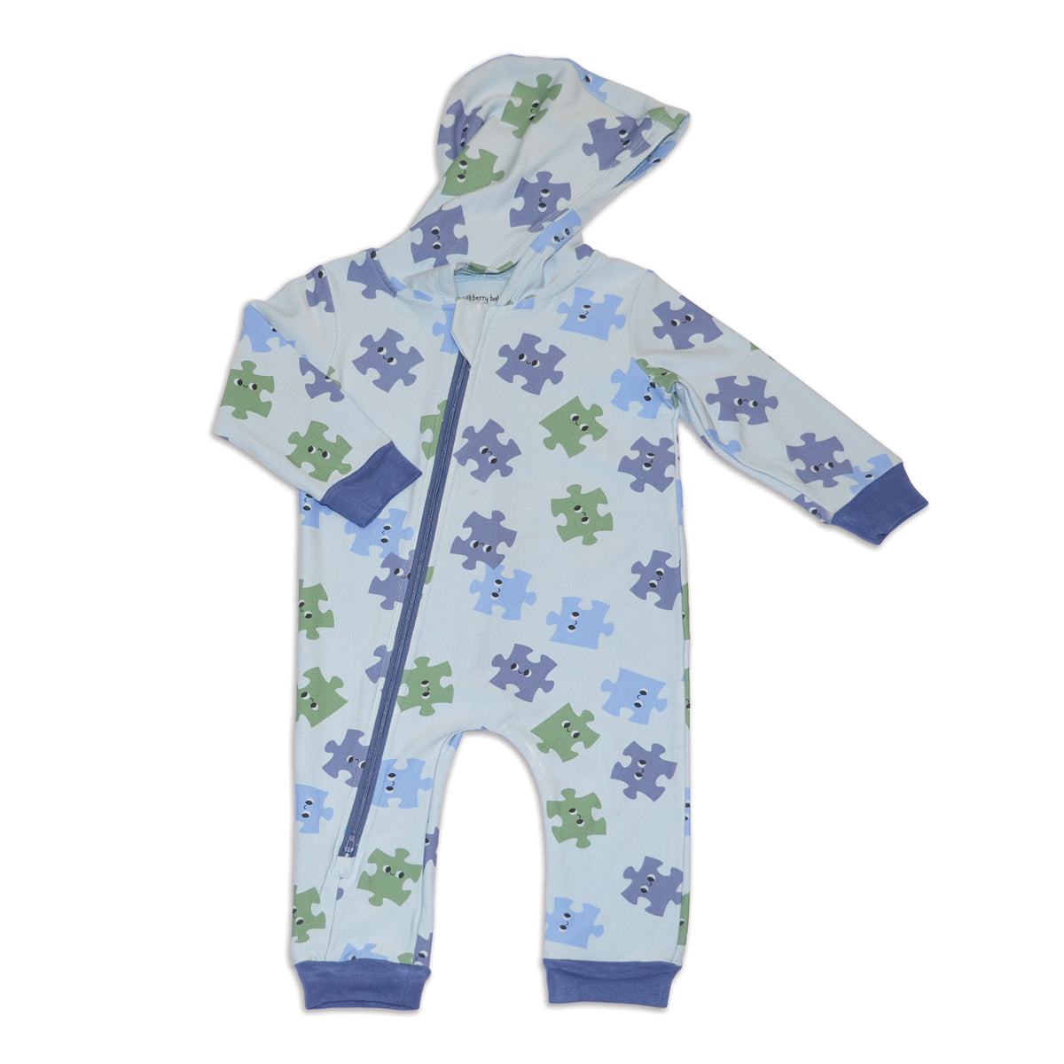 bamboo fleece hooded romper puzzle plas print