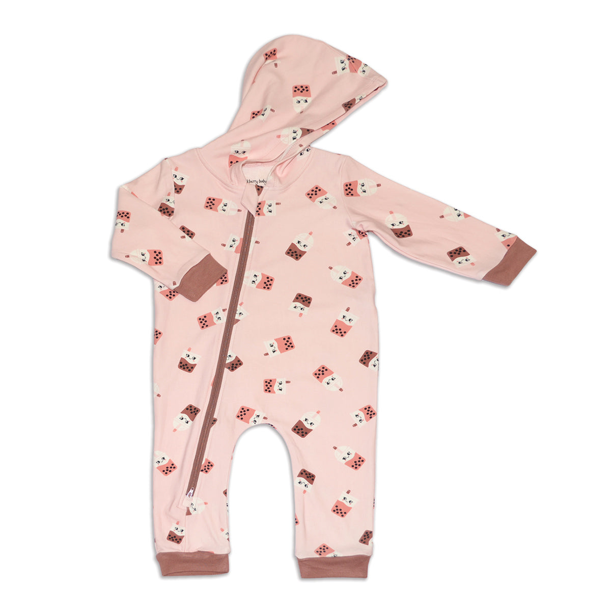 bamboo fleece hooded romper bubble tea time print