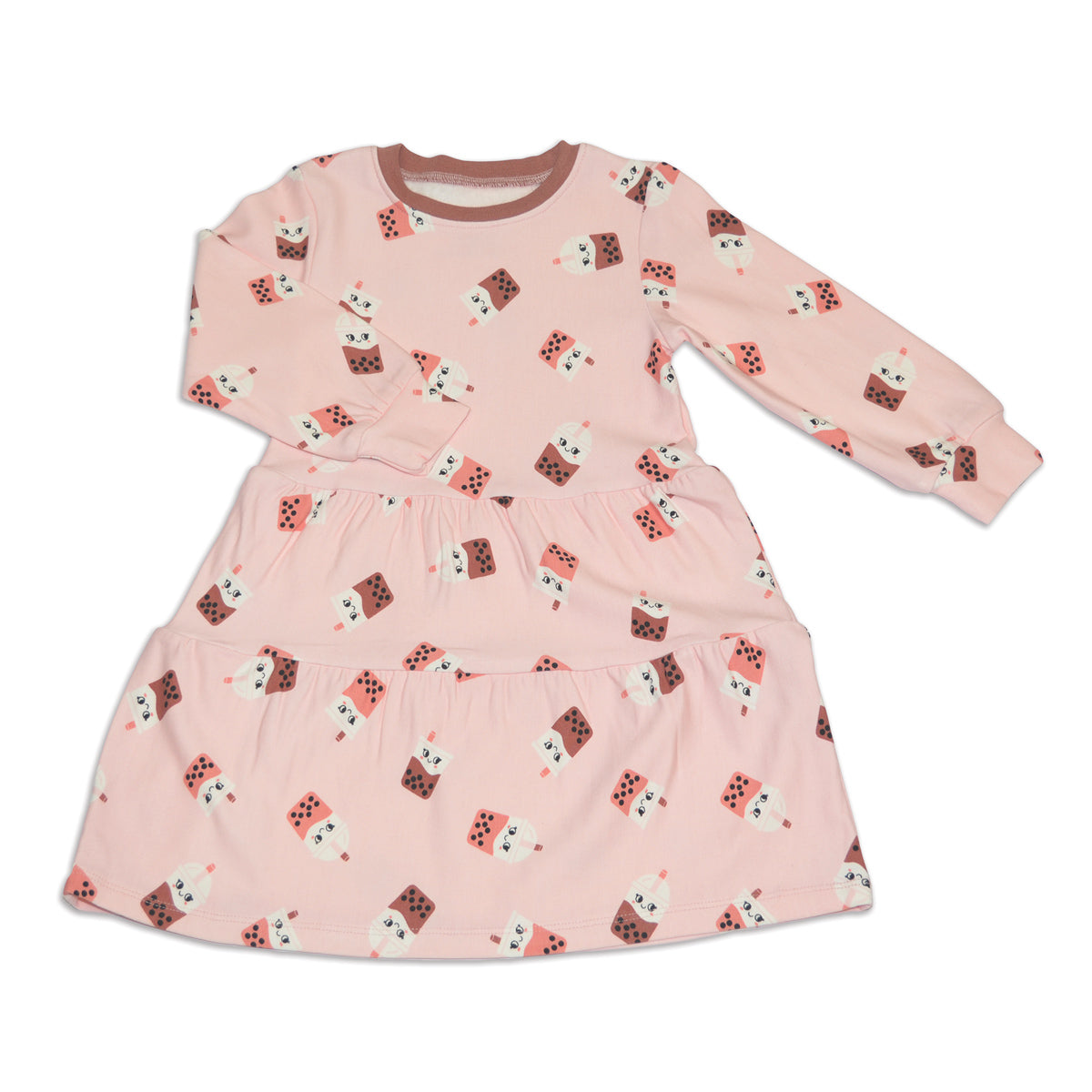 bamboo fleece tiered dress bubble tea time print