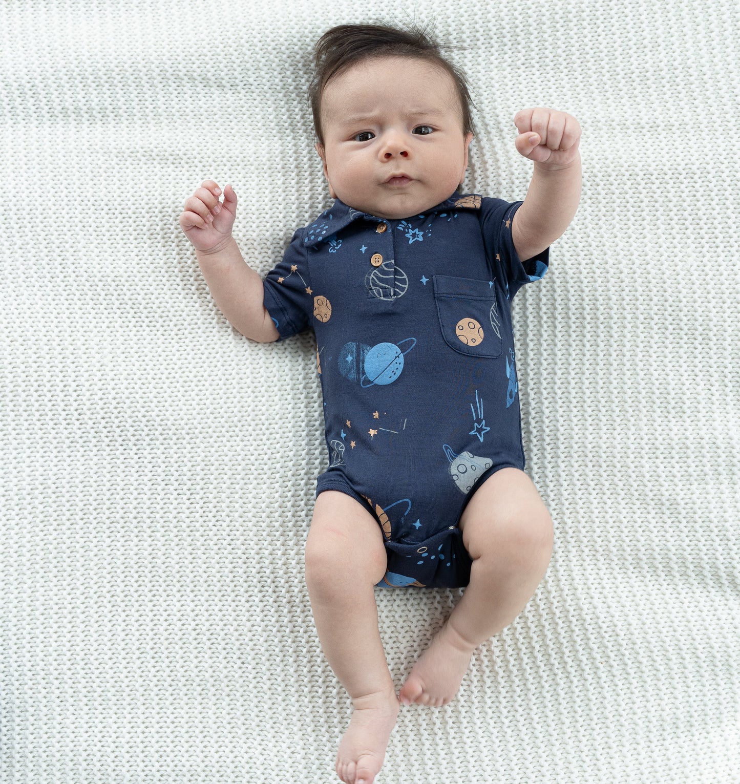 bamboo short sleeve polo onesie lost in space print
