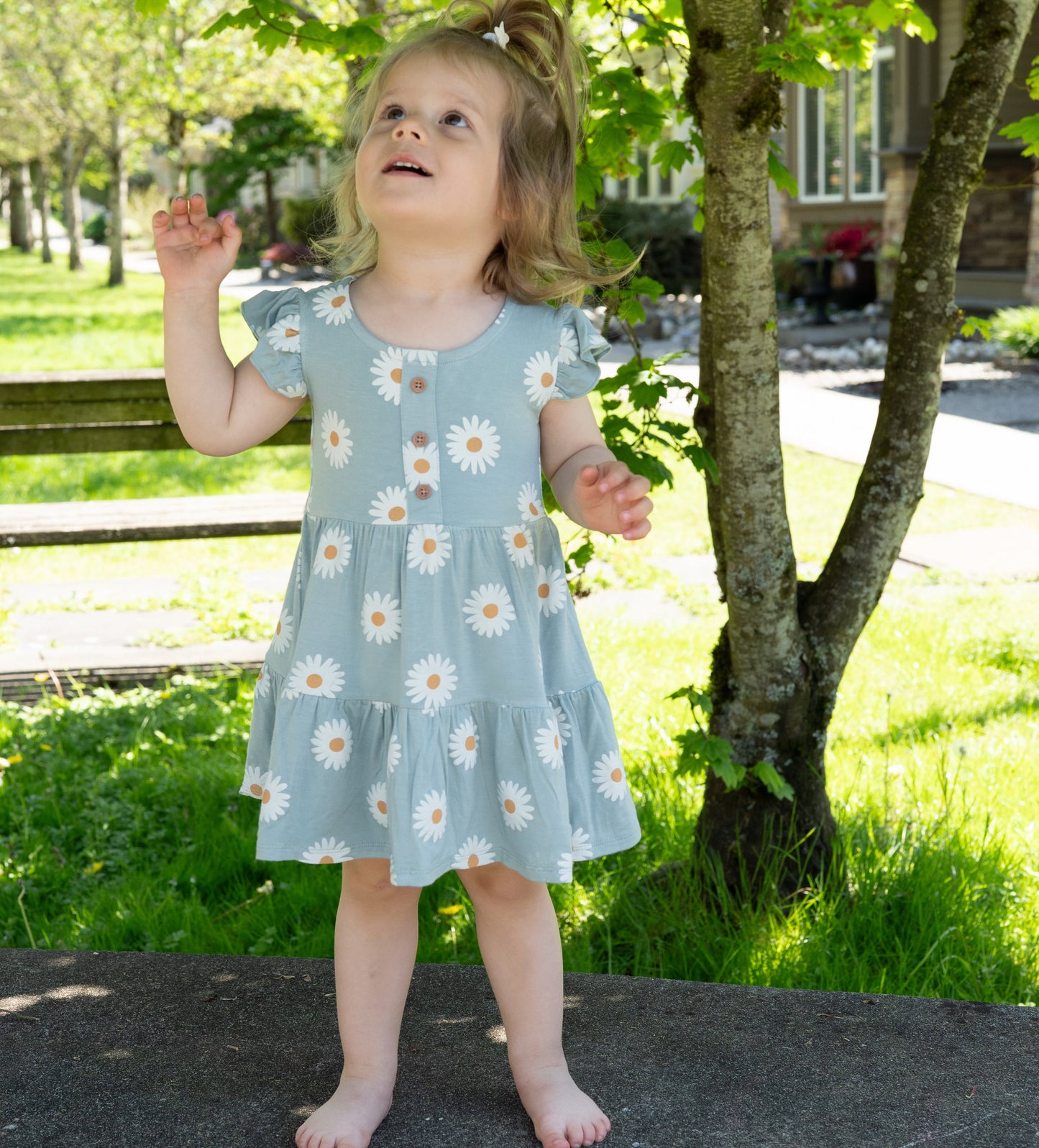 bamboo tiered dress daisy print
