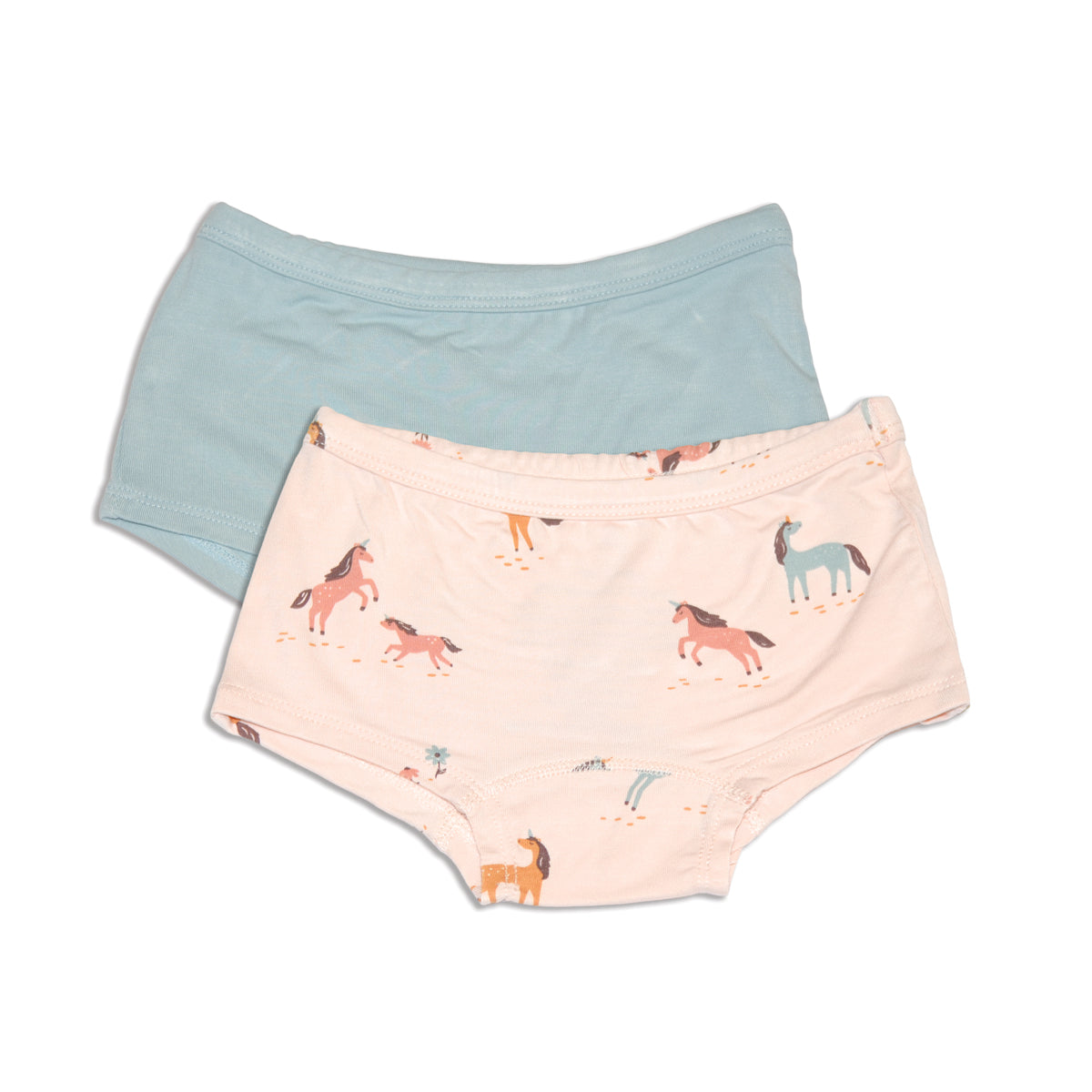 girls boyshorts unicorn meadow print and blue cloud