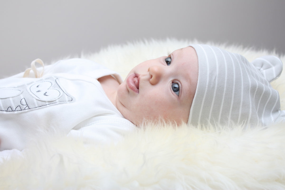Organic Cotton Long Sleeve Onesie (Snow/Silver Cloud Owl)