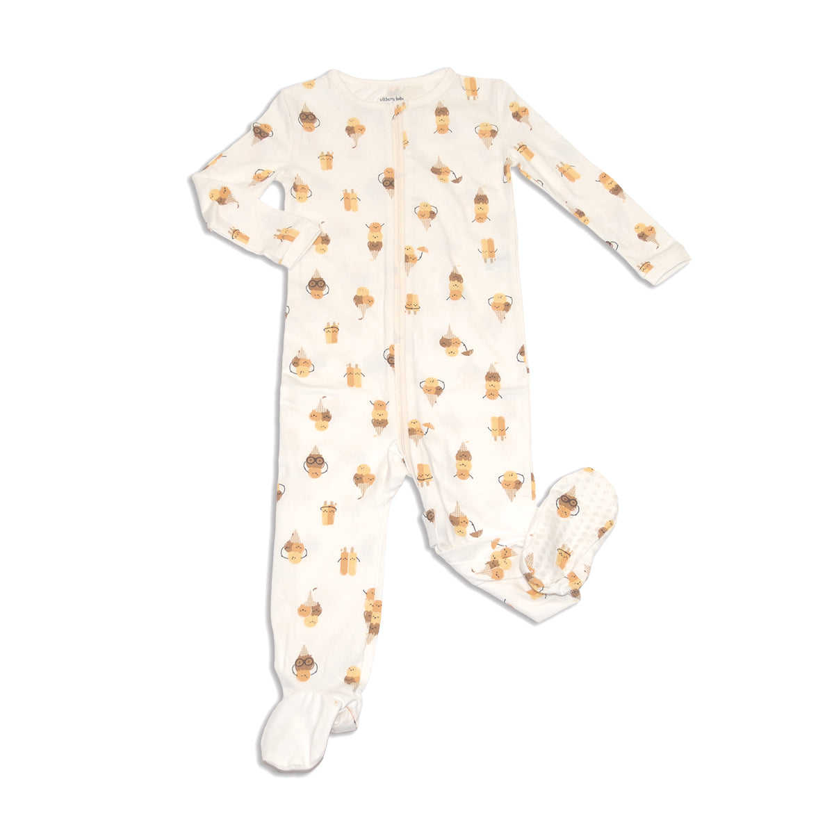 organic cotton zip up footies icy pals print