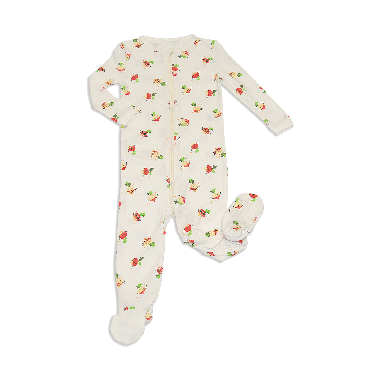 organic cotton zip up footies rad radish print