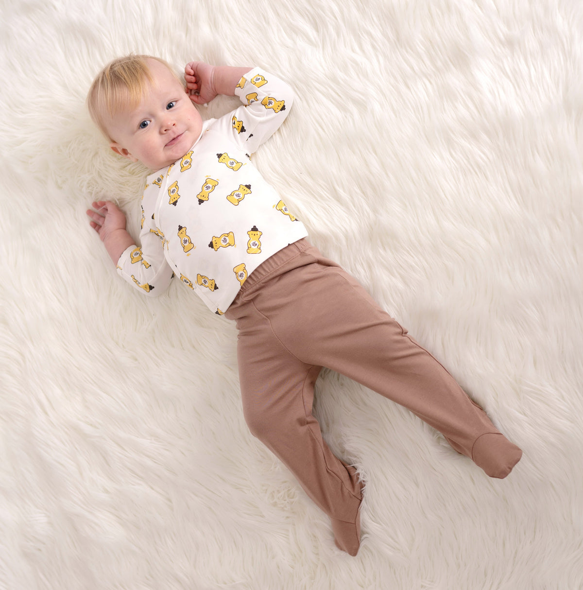 organic cotton kimono outfit set honey bear print baby