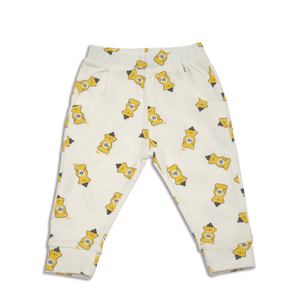 organic cotton elastic cuff jogger honey bear print