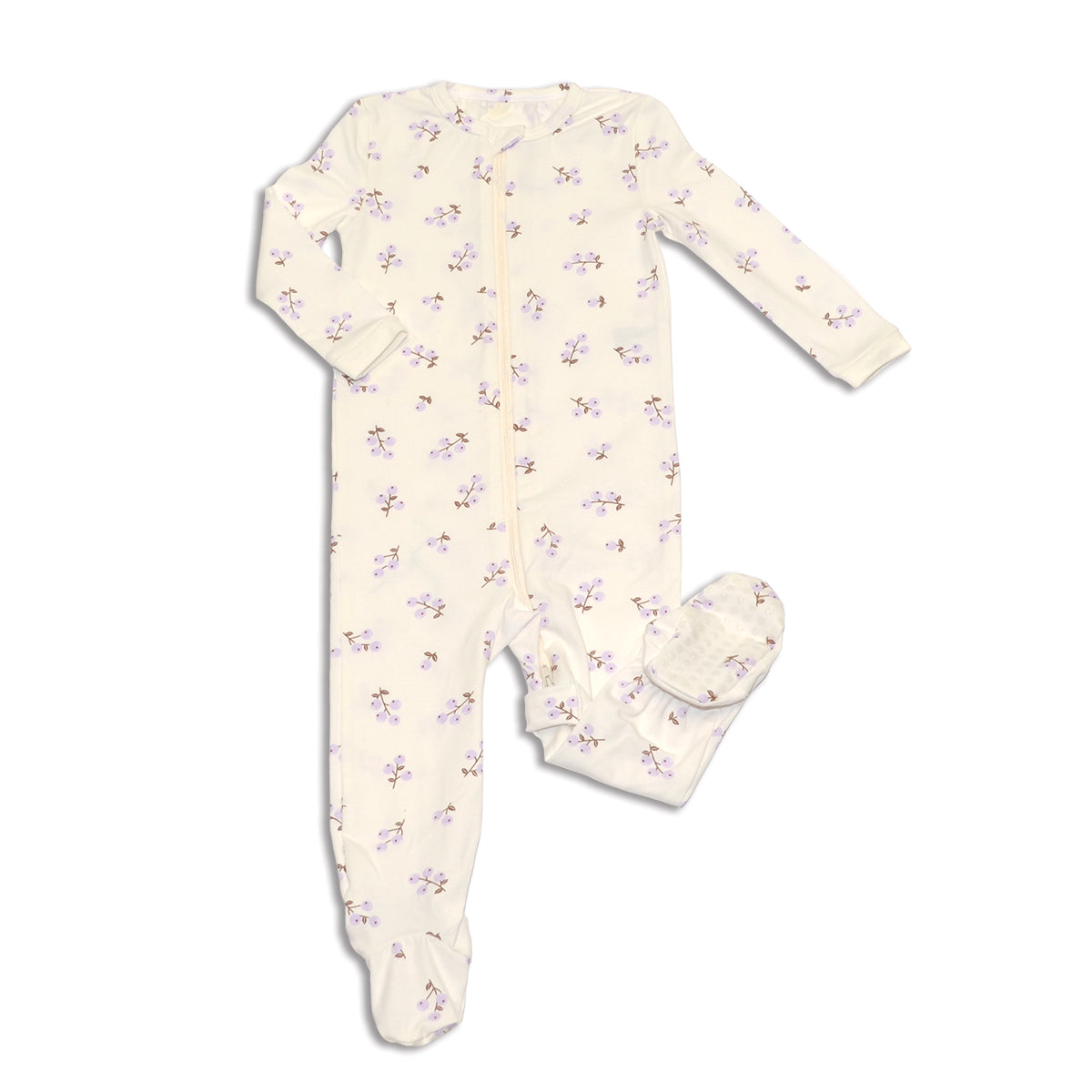 organic cotton zip up footies winter berries print