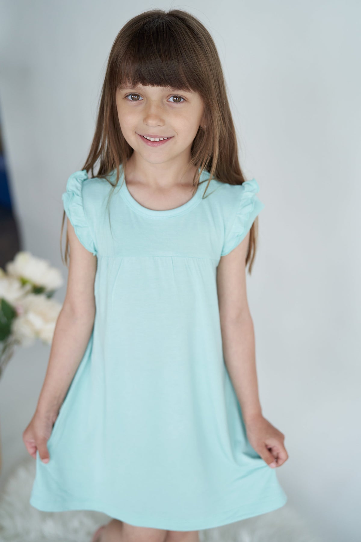 bamboo double sleeve ruffle dress cotton candy