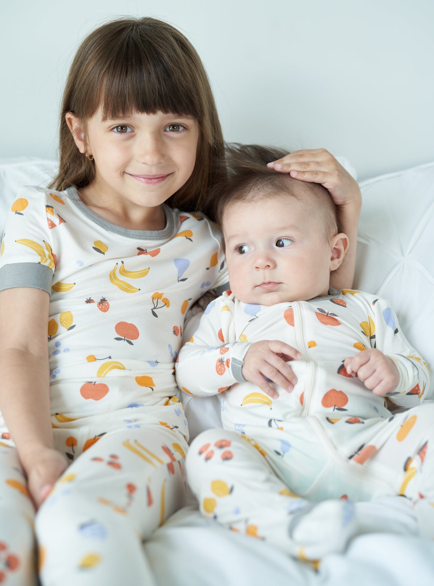 bamboo footies with two way zipper fruit salad print