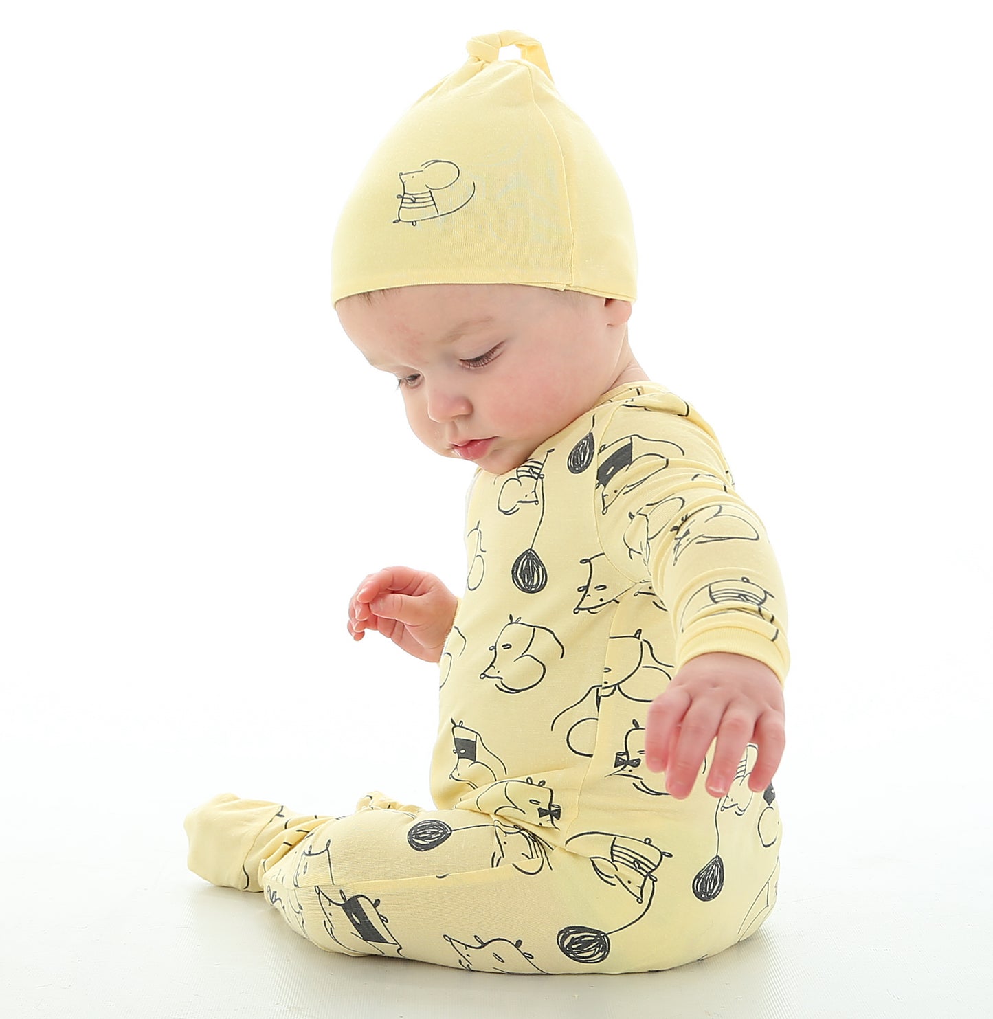 Bamboo Printed Footies with Easy Dressing Zipper - Mouse Print (Banana)