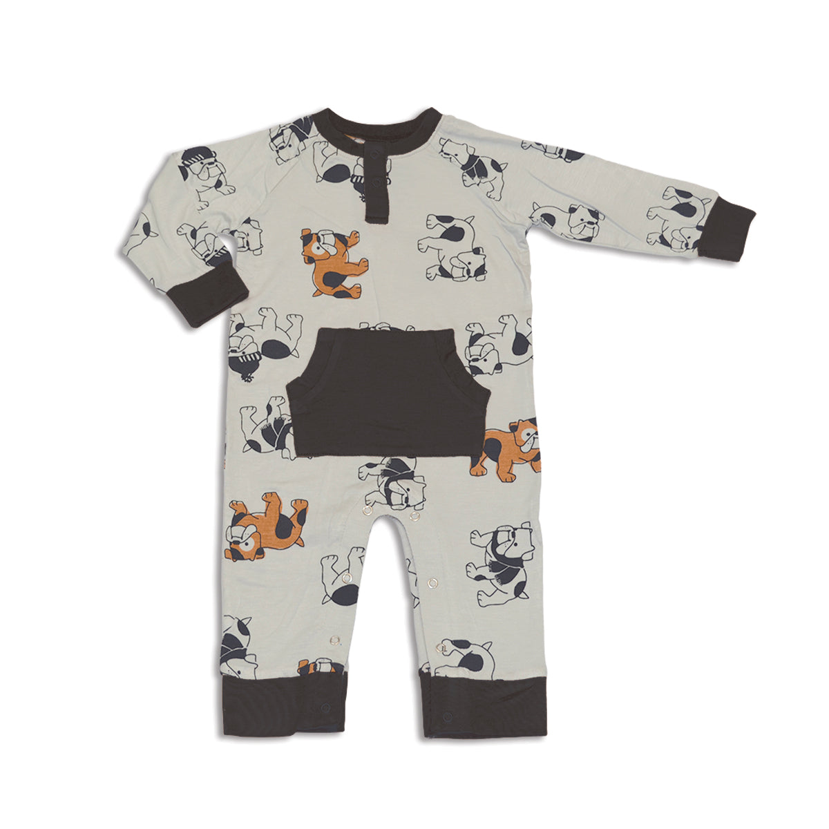 bamboo long sleeve romper cozy bulldog print