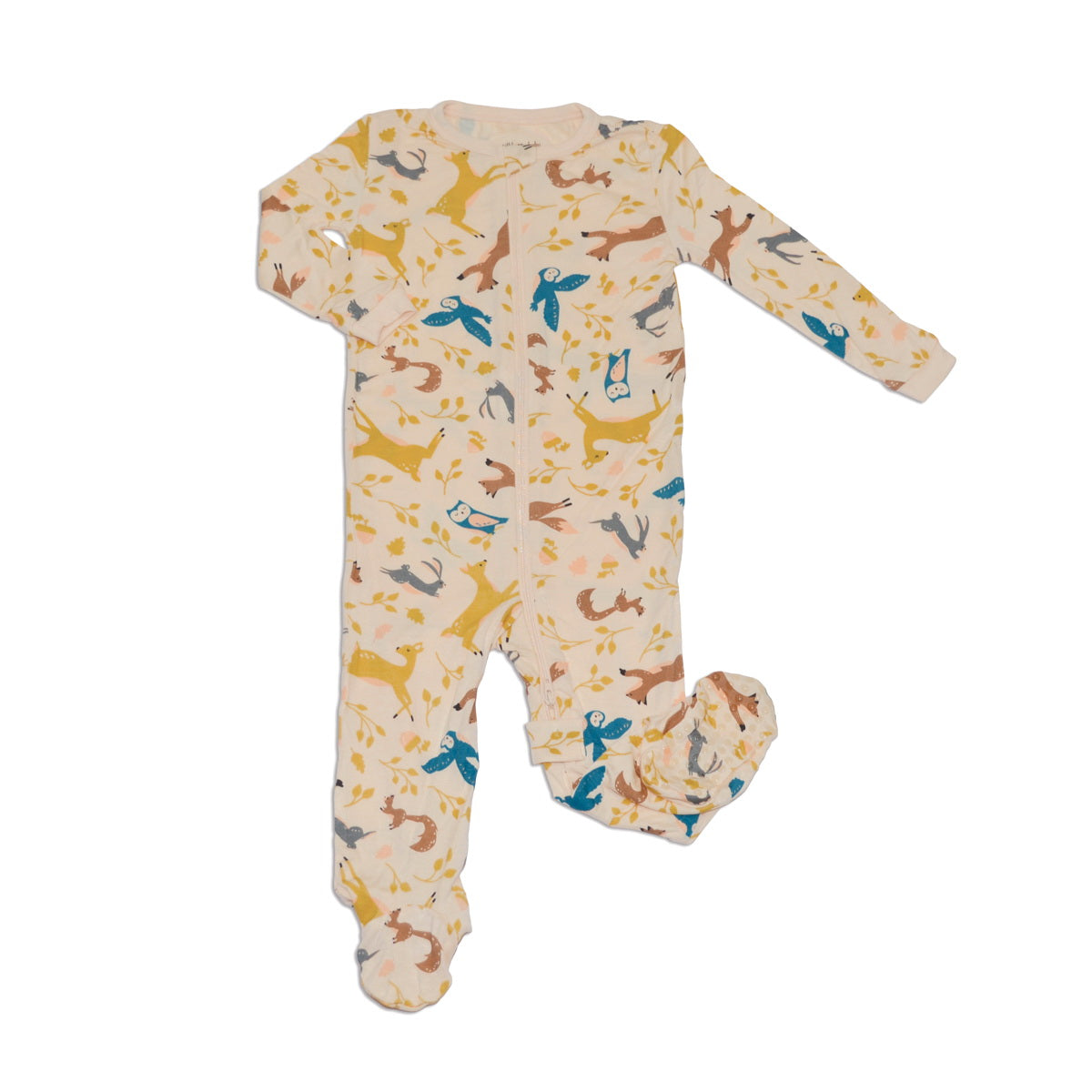 bamboo zip up footies woodland frolic print