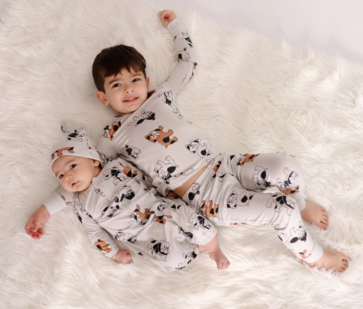 bamboo knot hat & sleeper bulldog print