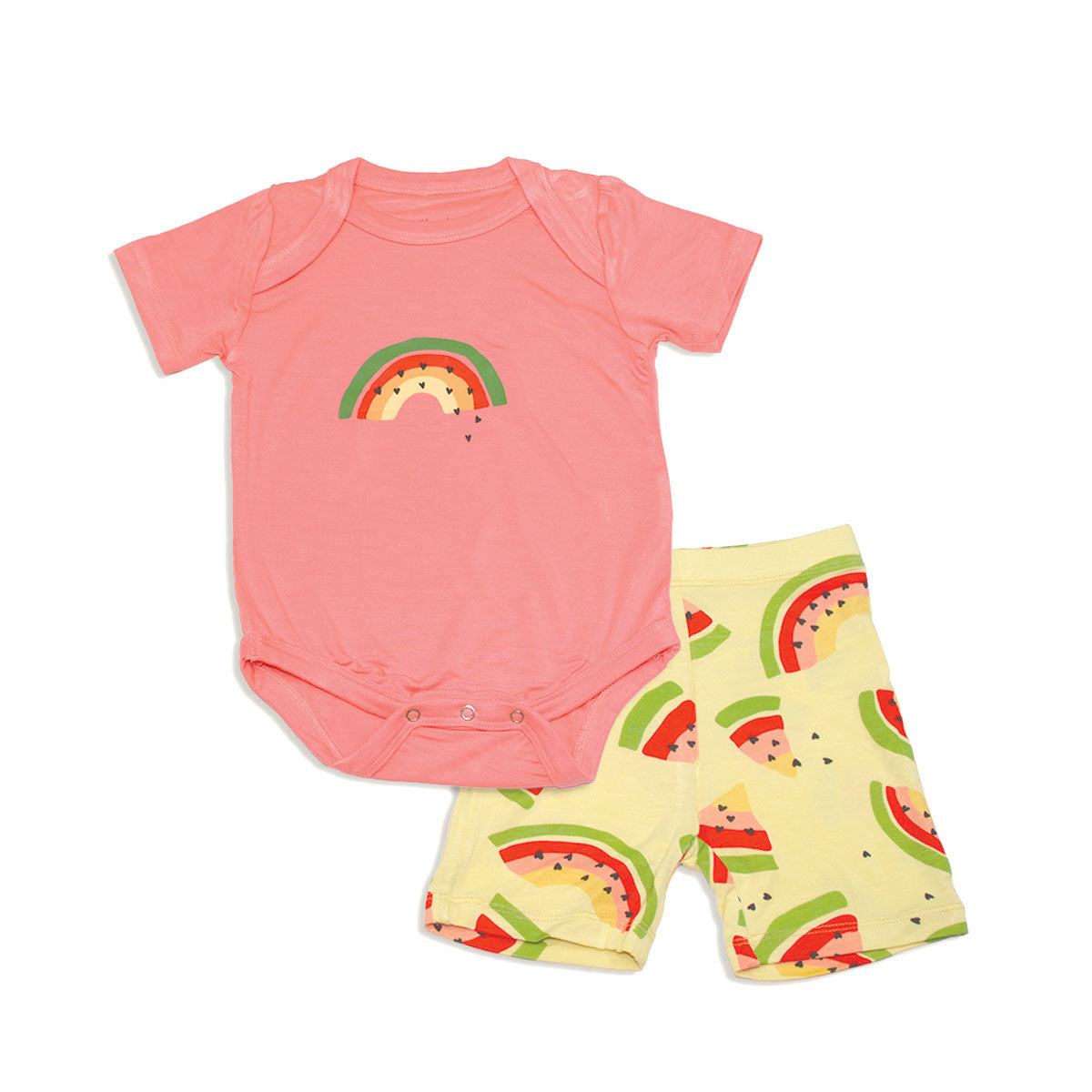bamboo onesie & short set watermelon rainbow print