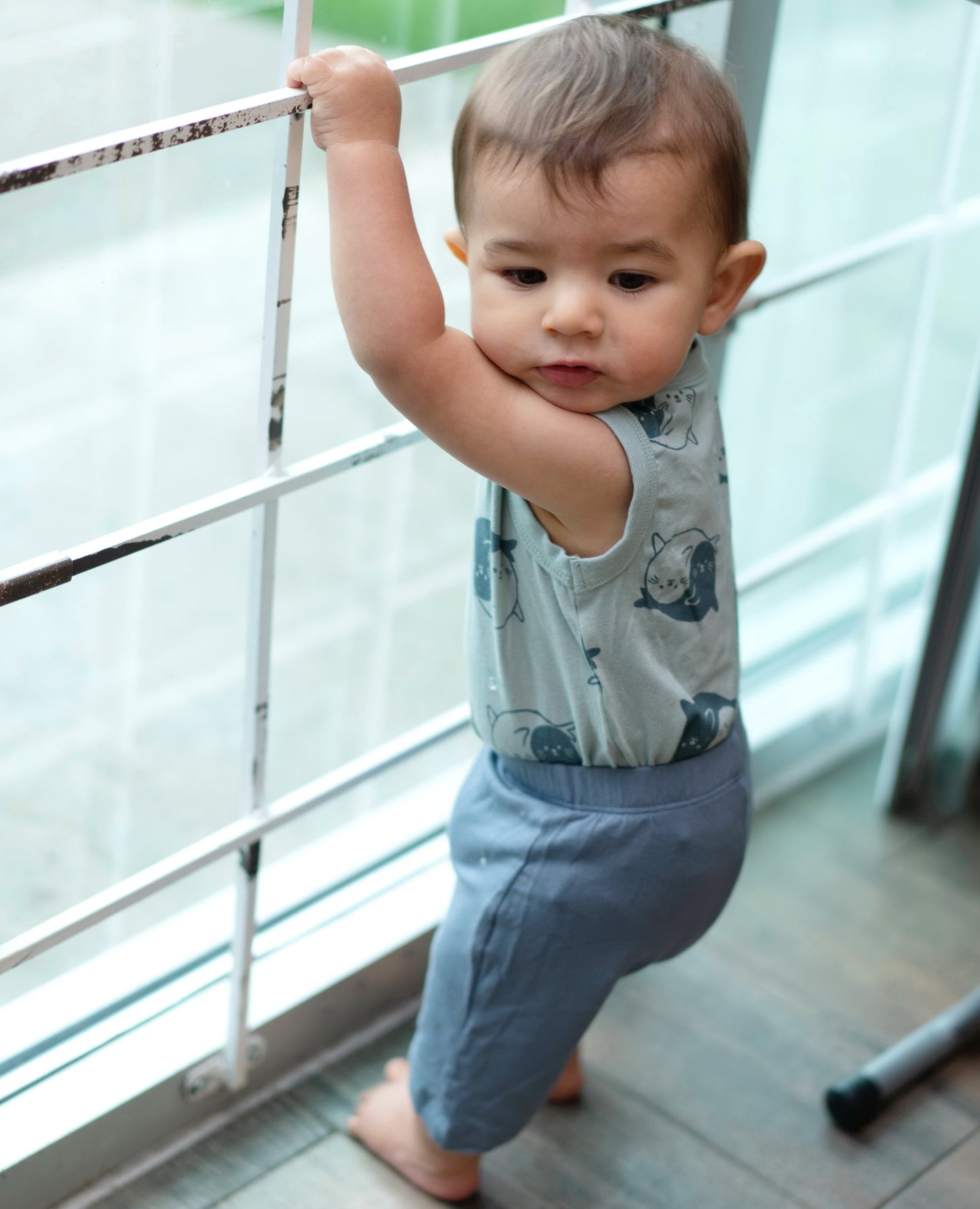 bamboo tank bodysuit&short set baby seals print