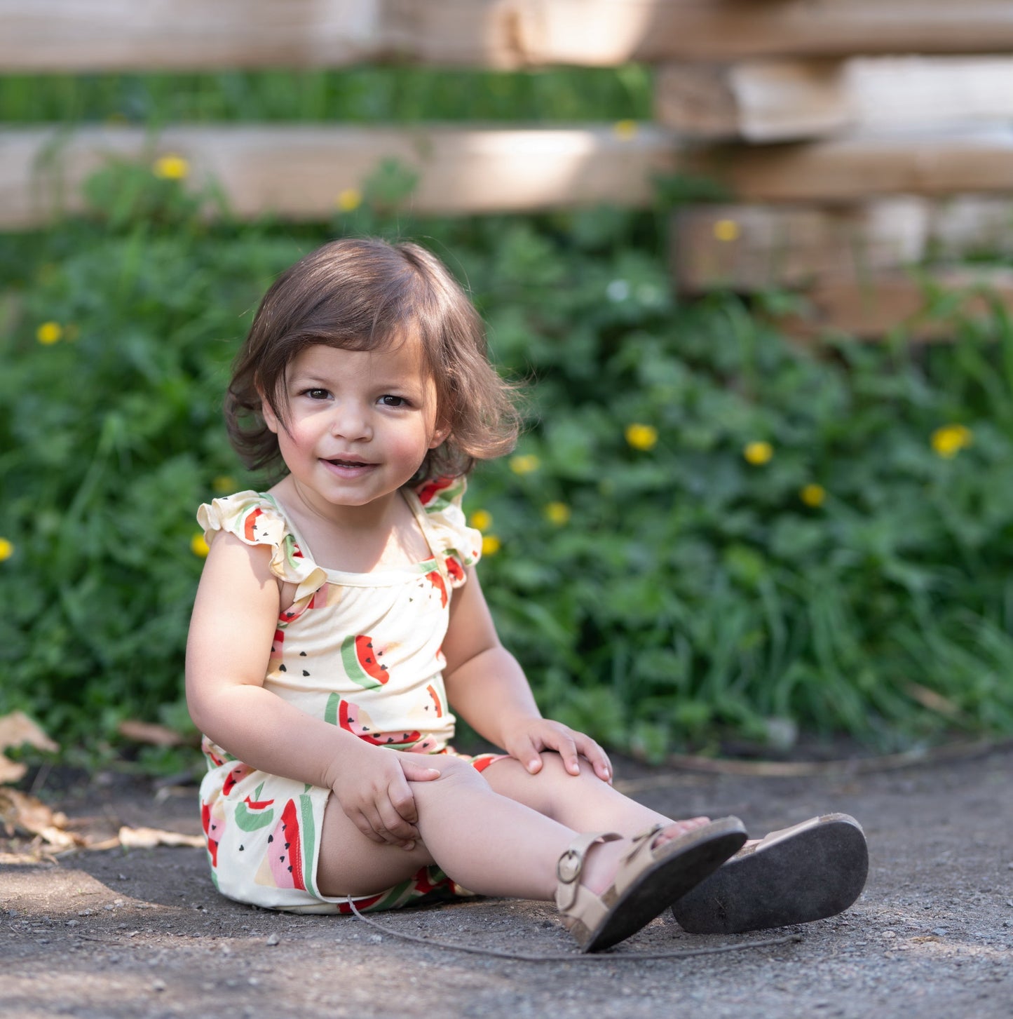 bamboo sleeveless romper watremelon rainbow print