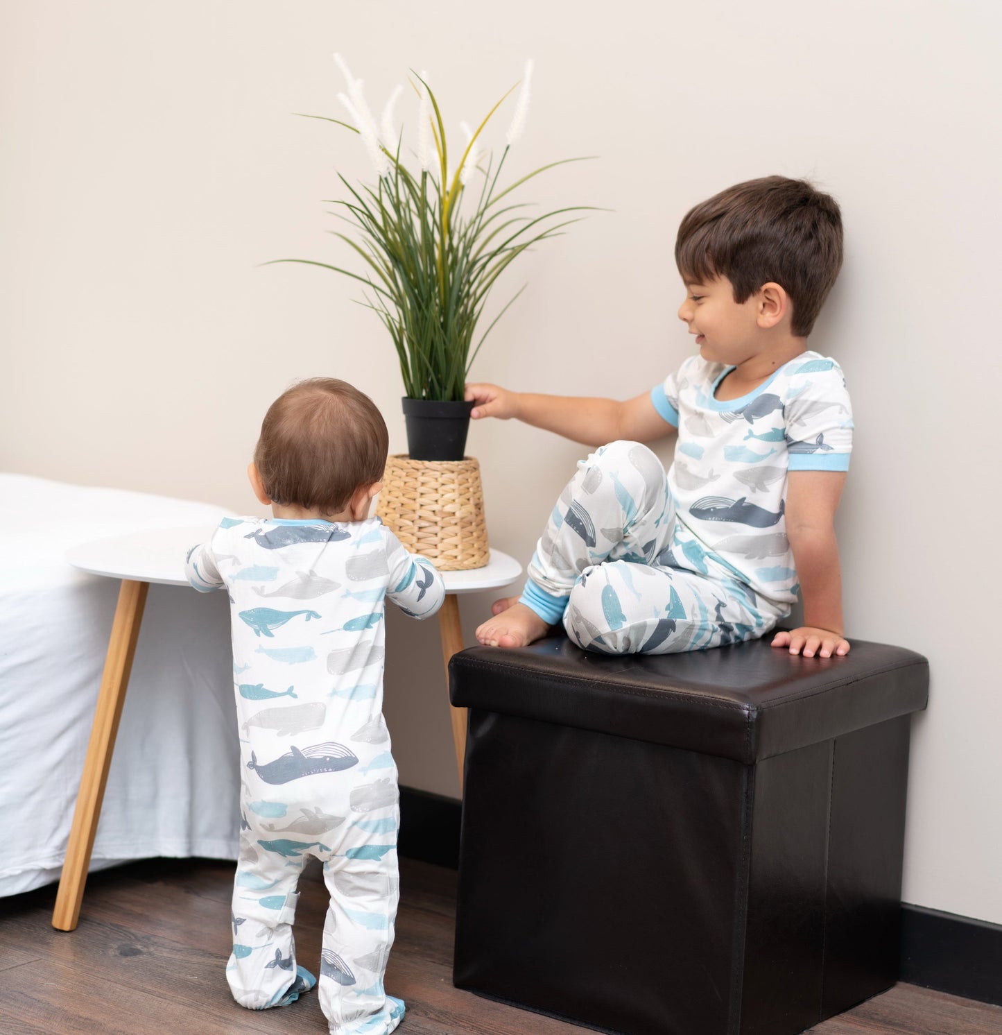 bamboo short sleeve pajama set whale print
