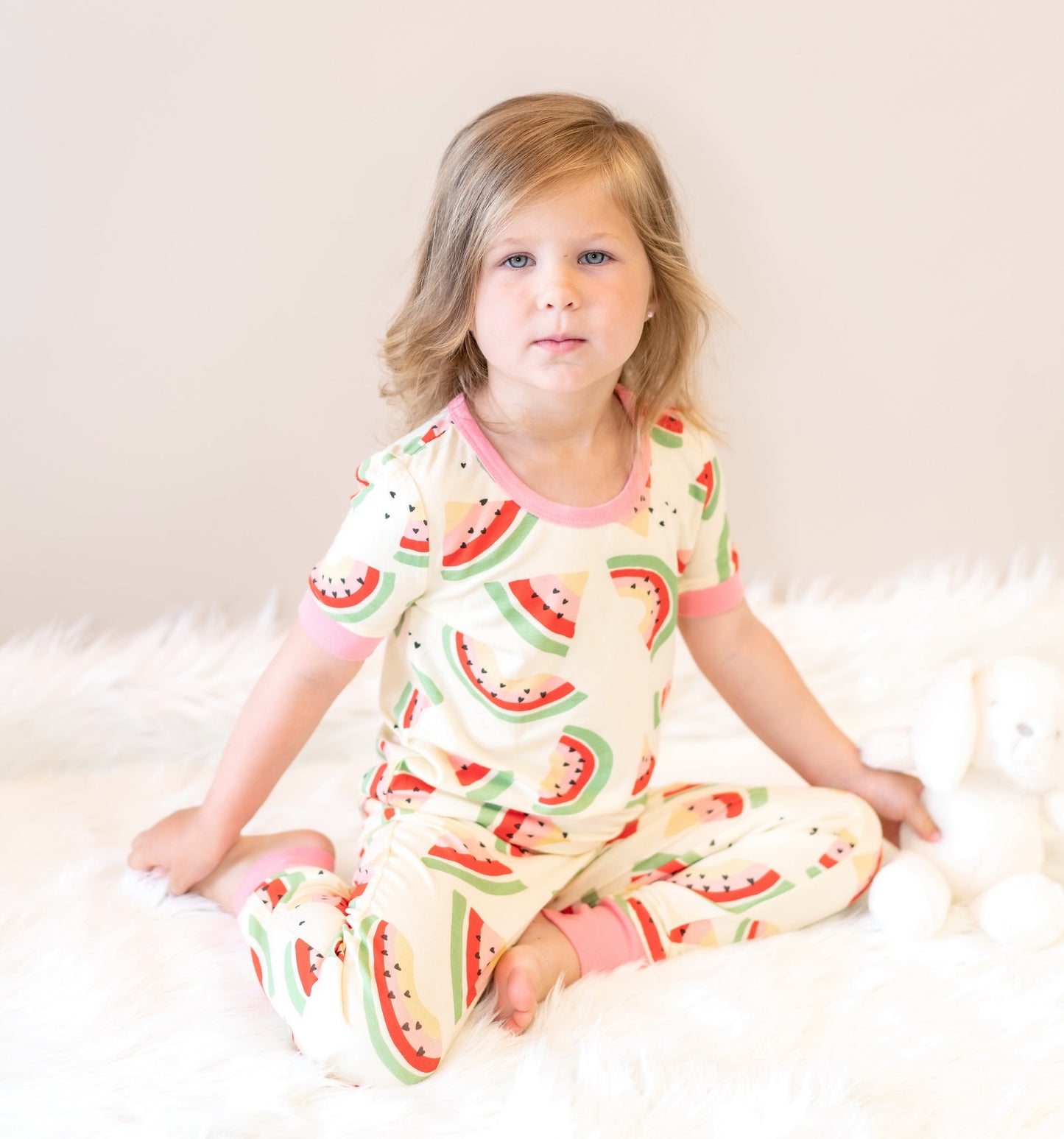 bamboo short sleeve pajama set watermelon rainbow print