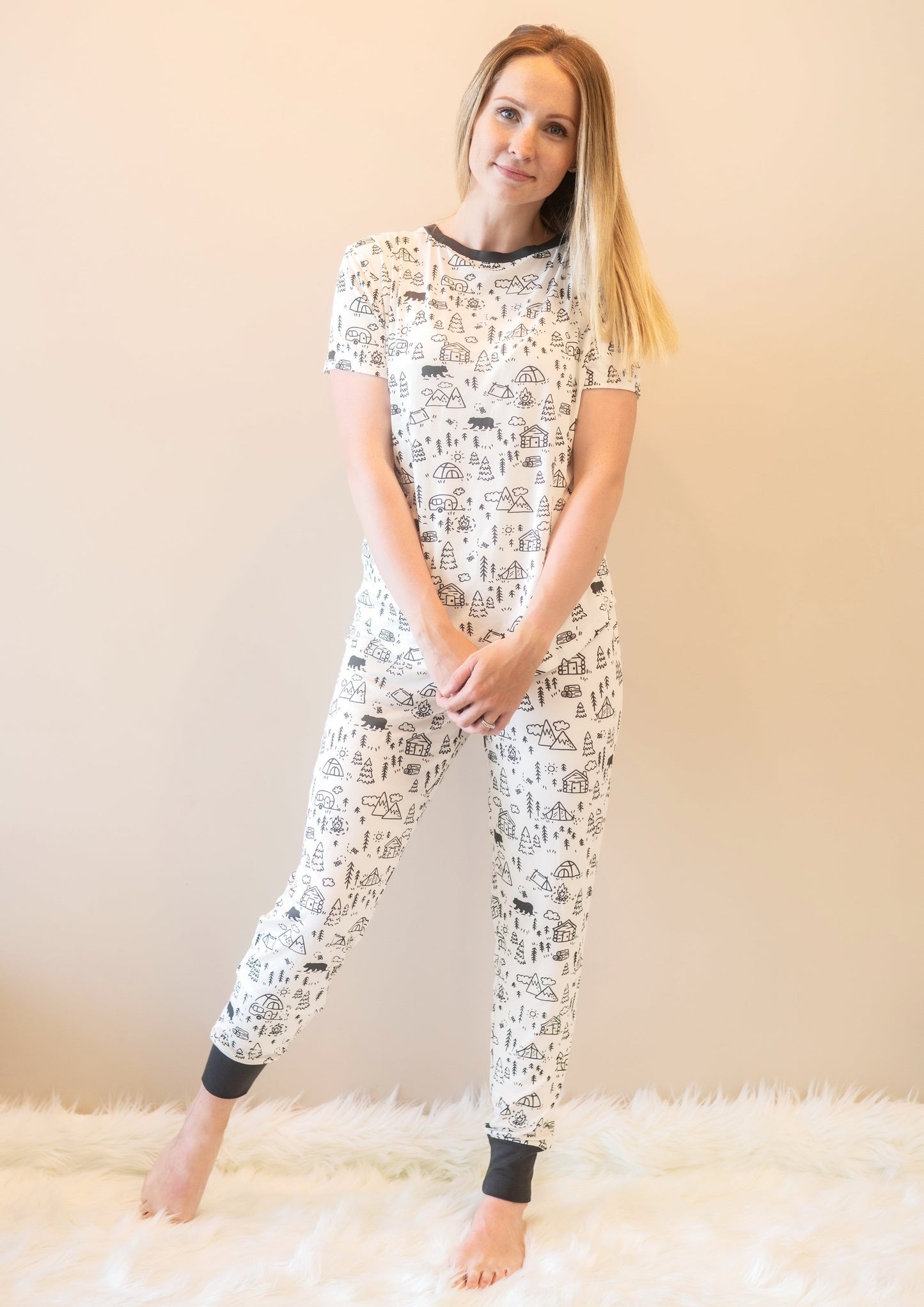 women bamboo short sleeve pj doodle camp print