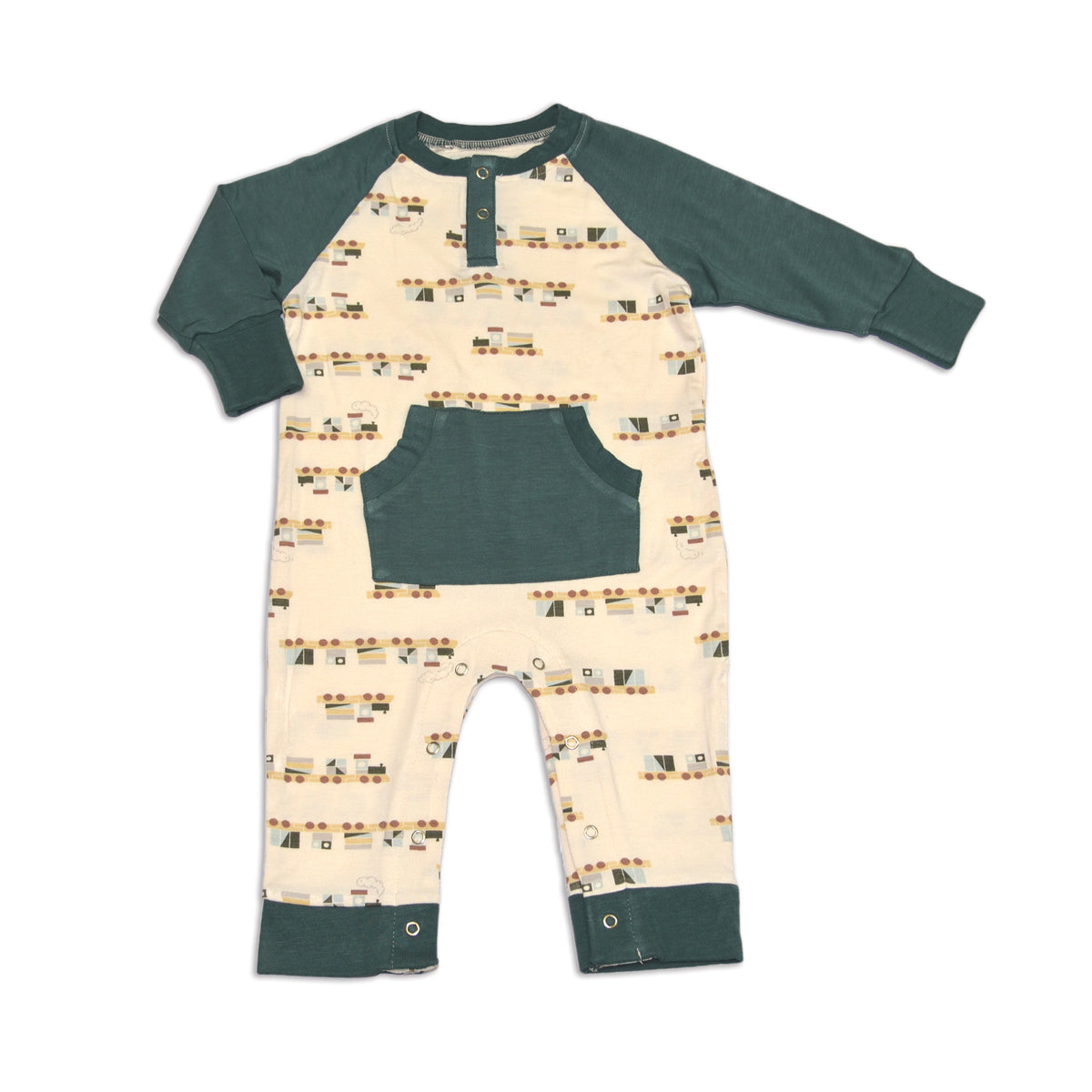 bamboo romper all aboard print